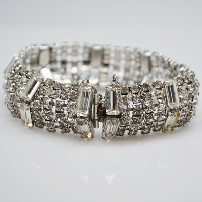 Vintage Silver Tone Rhinestone Bracelet