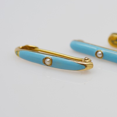 Three 14K Yellow Gold Cultured Pearl and Enamel Lingerie Pins