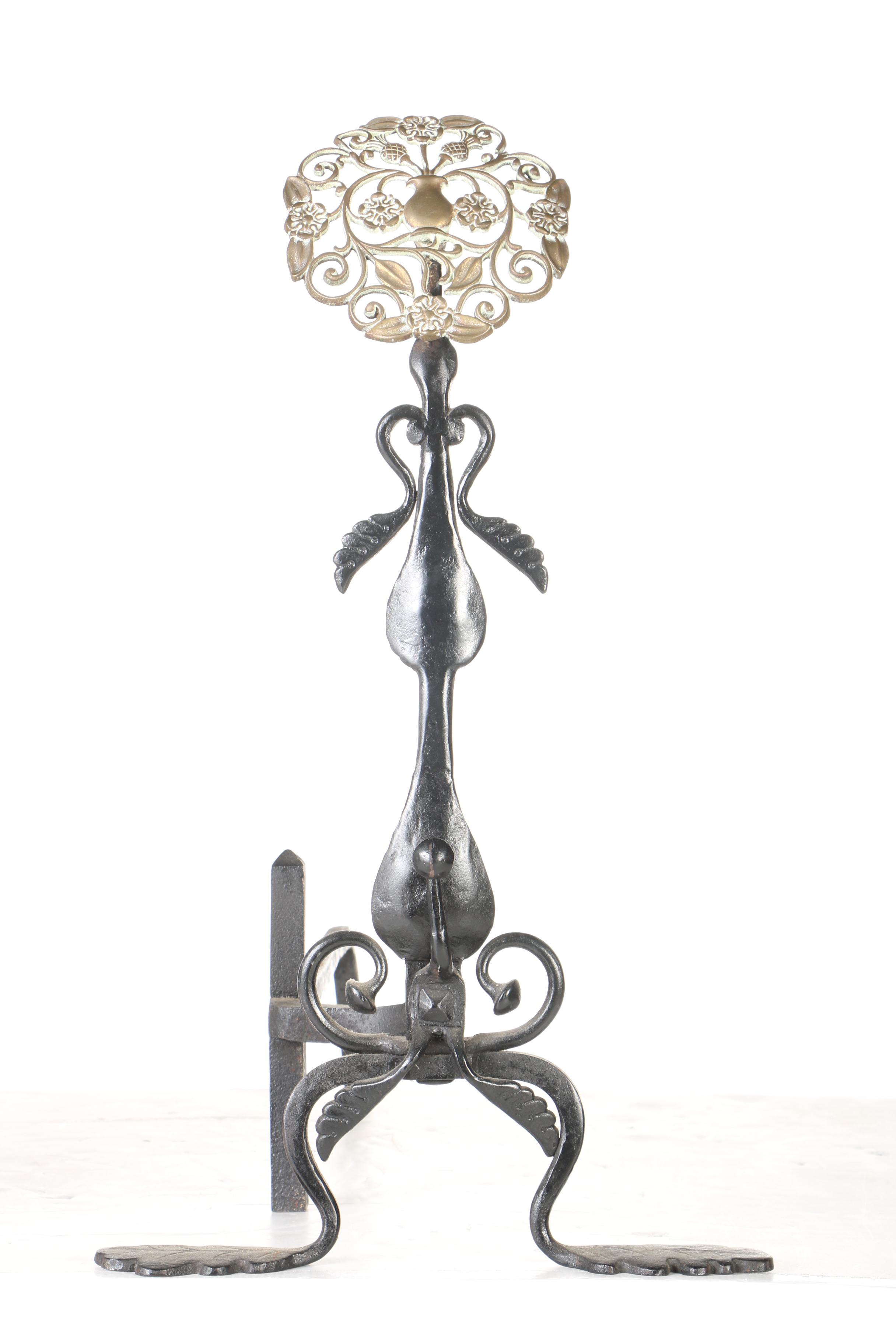 Vintage Cast Iron and Brass Andirons