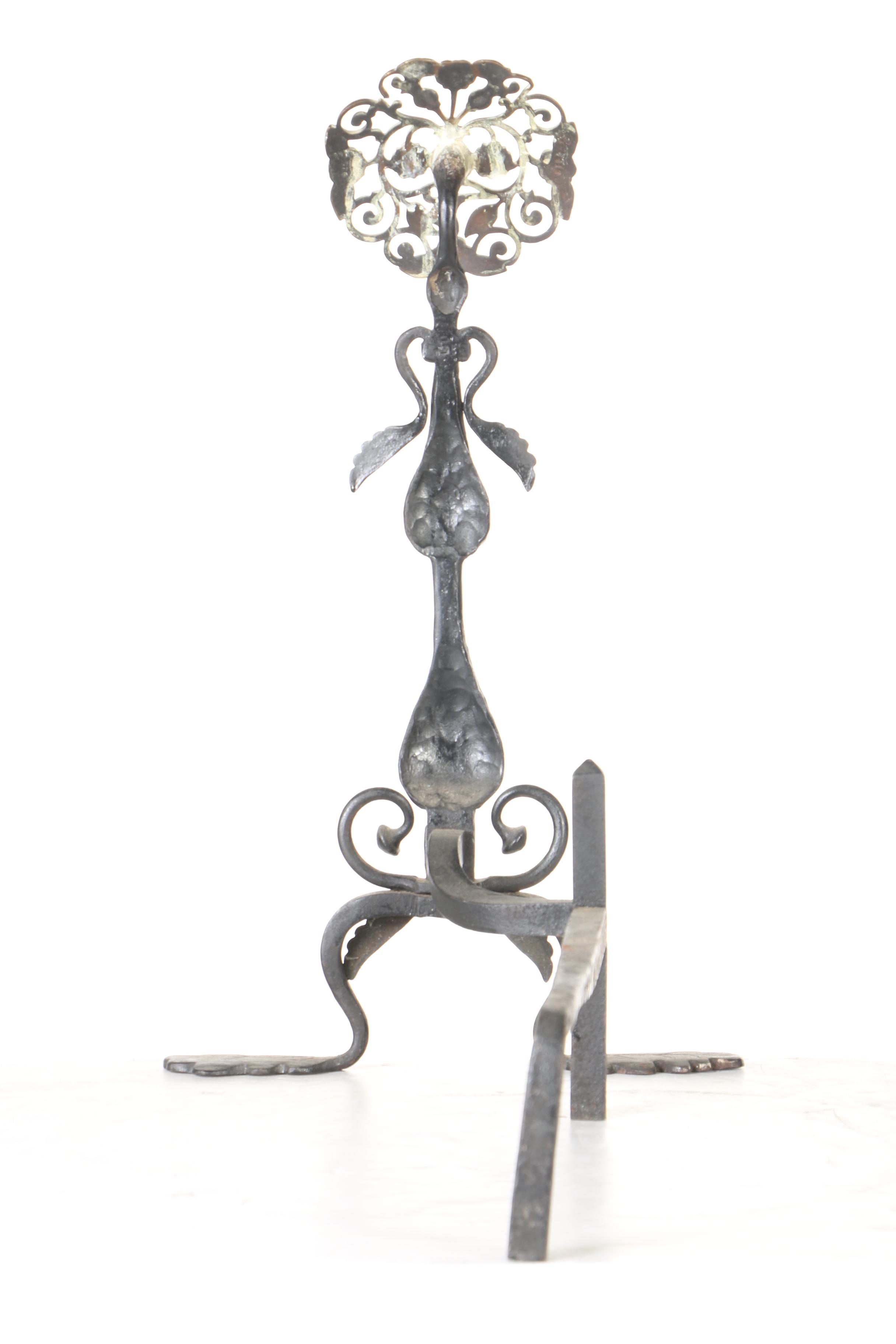 Vintage Cast Iron and Brass Andirons