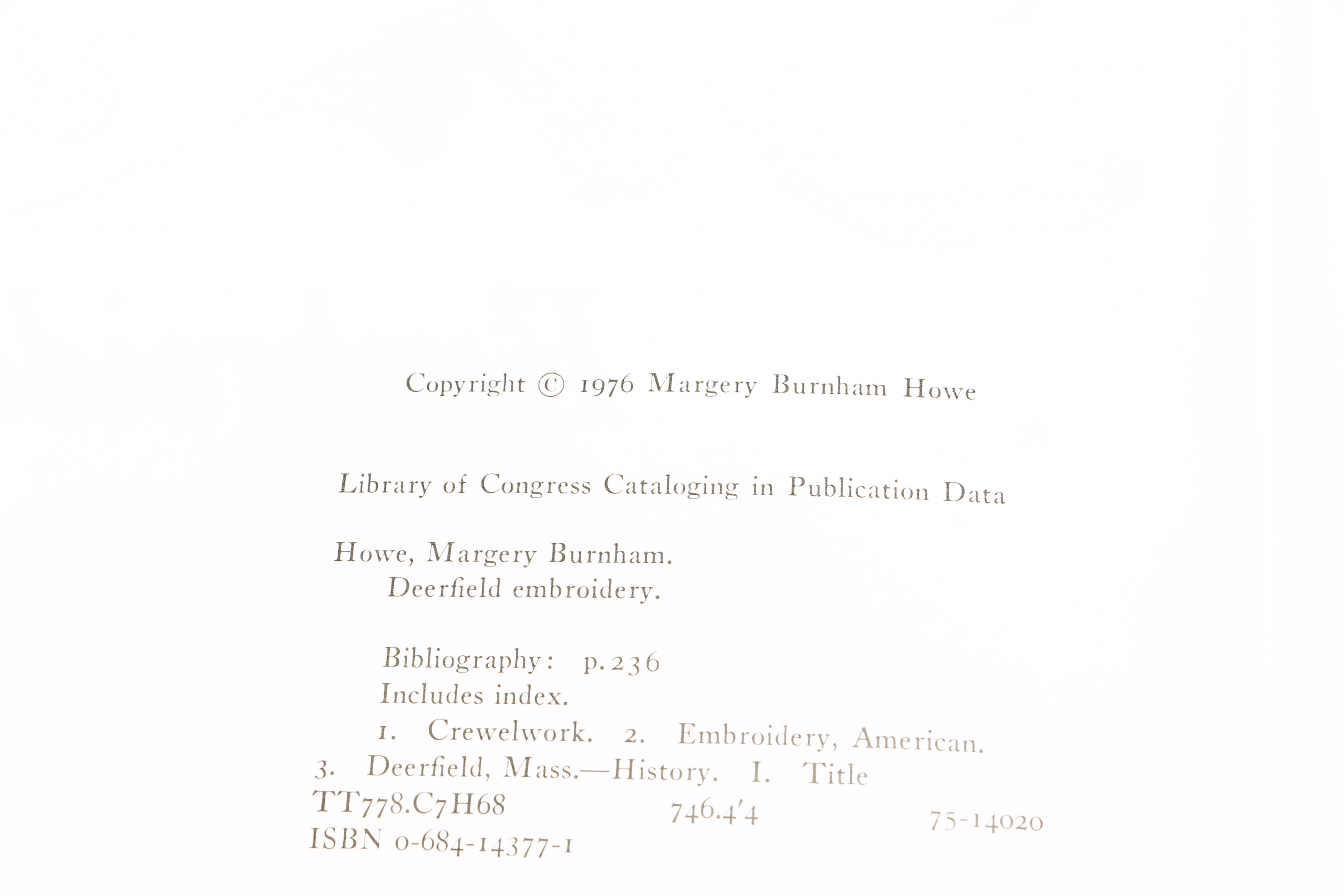 1976 "Deerfield Embroidery" by Margery Burnham Howe