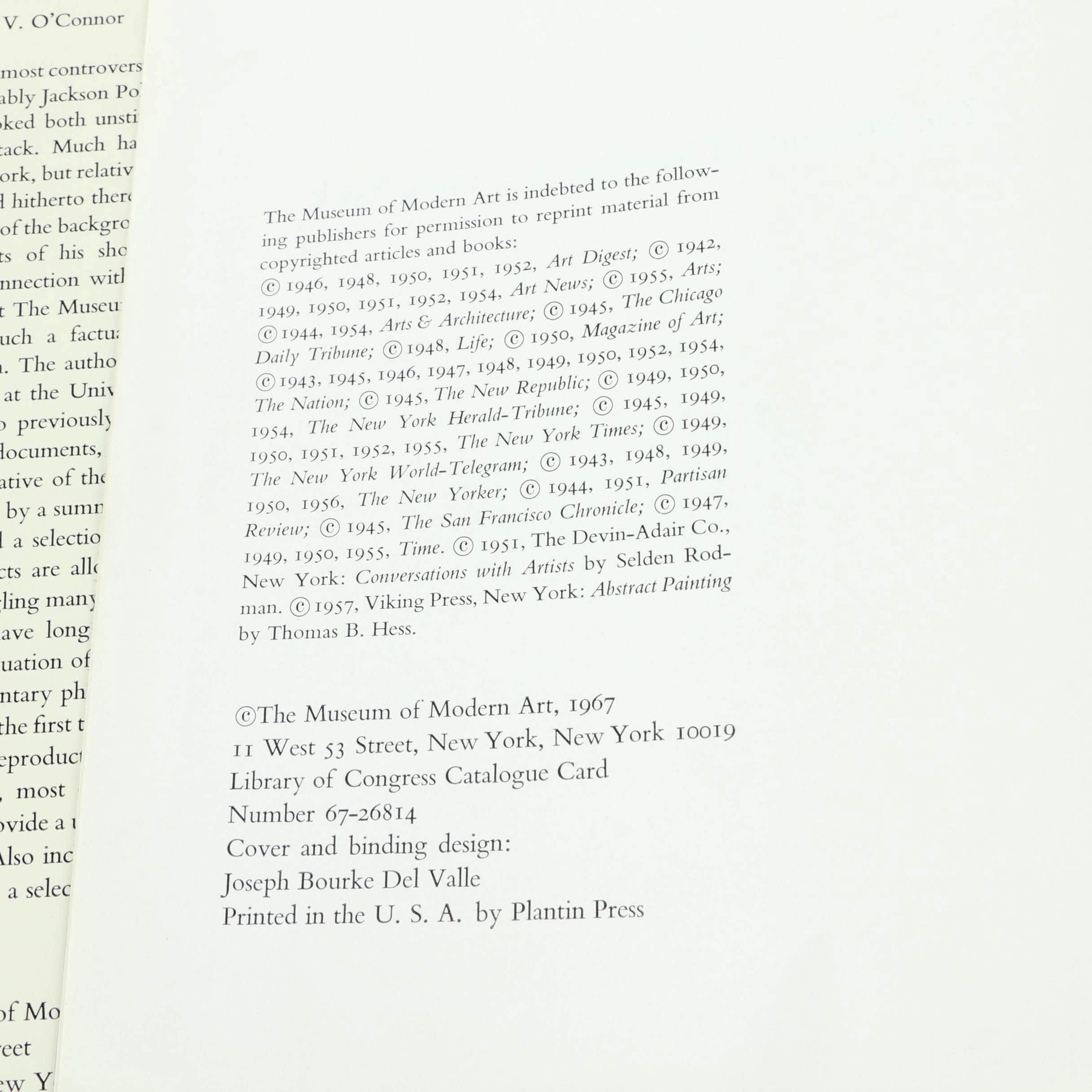 1967 "Jackson Pollock: The Museum Of Modern Art, New York"