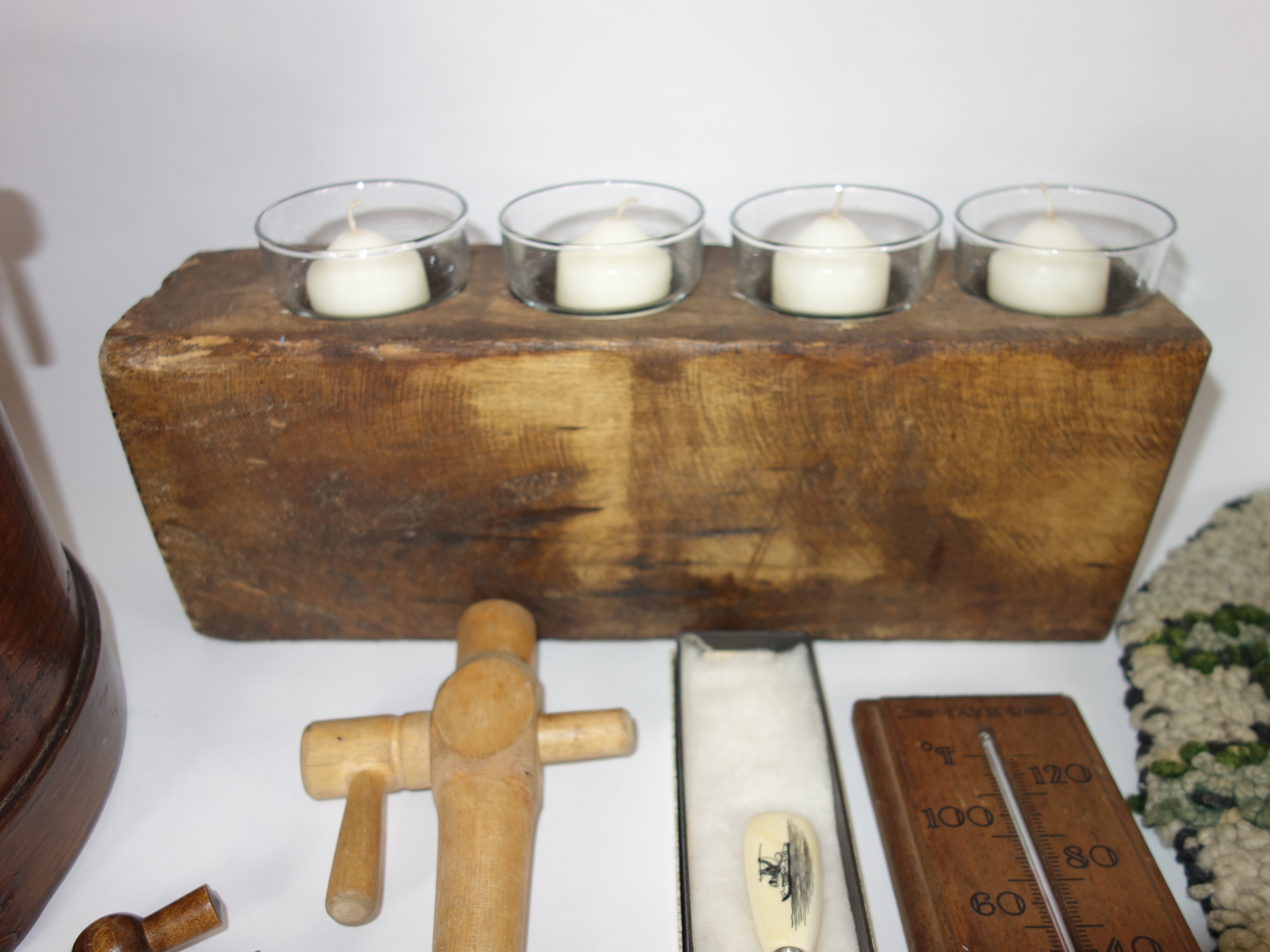 Rayo Brass Oil Lamp, Firkin Sugar Bucket and Decor