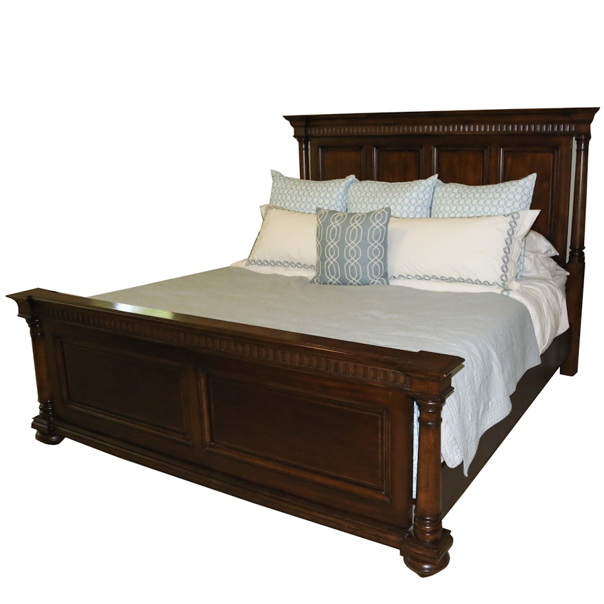 Thomasville "Federicksburg" King Size Panel Bed Frame with Linens