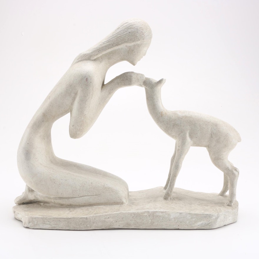 Resin Sculpture of Woman and Deer