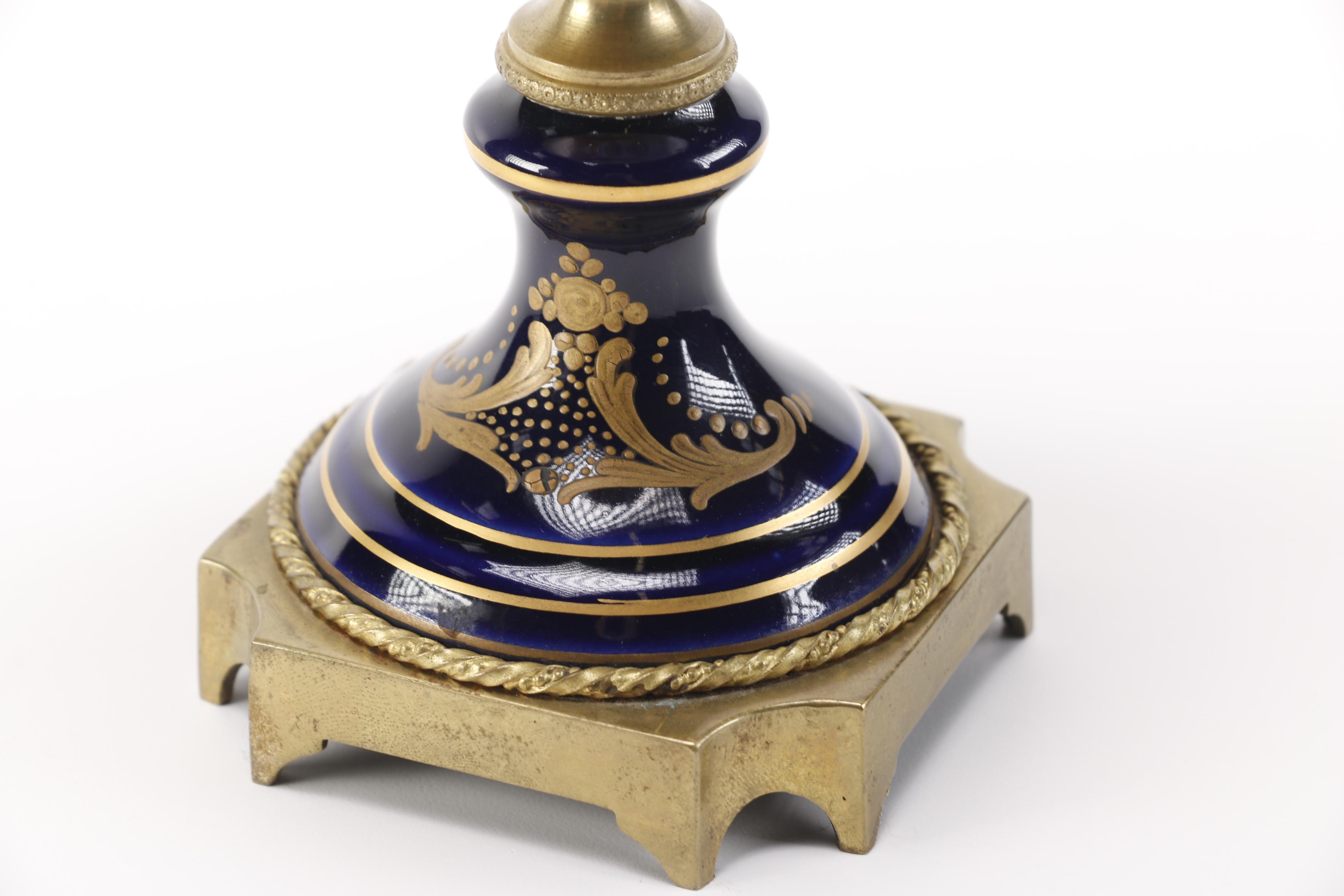 Pair of Reproduction Mounted Hand-Painted Porcelain French Urns