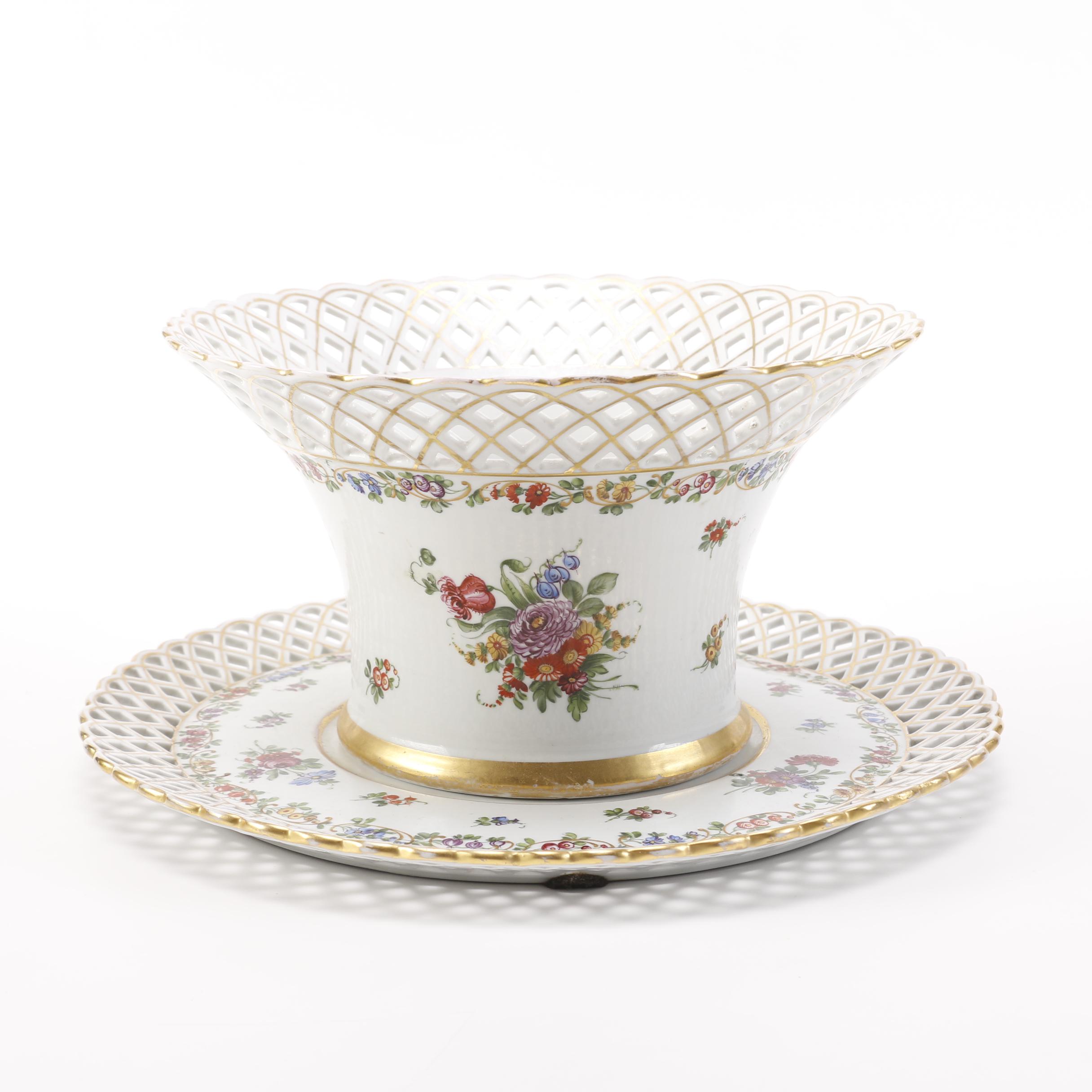 Early 20th Century Von Schierholz Reticulated Bowl and Underplate