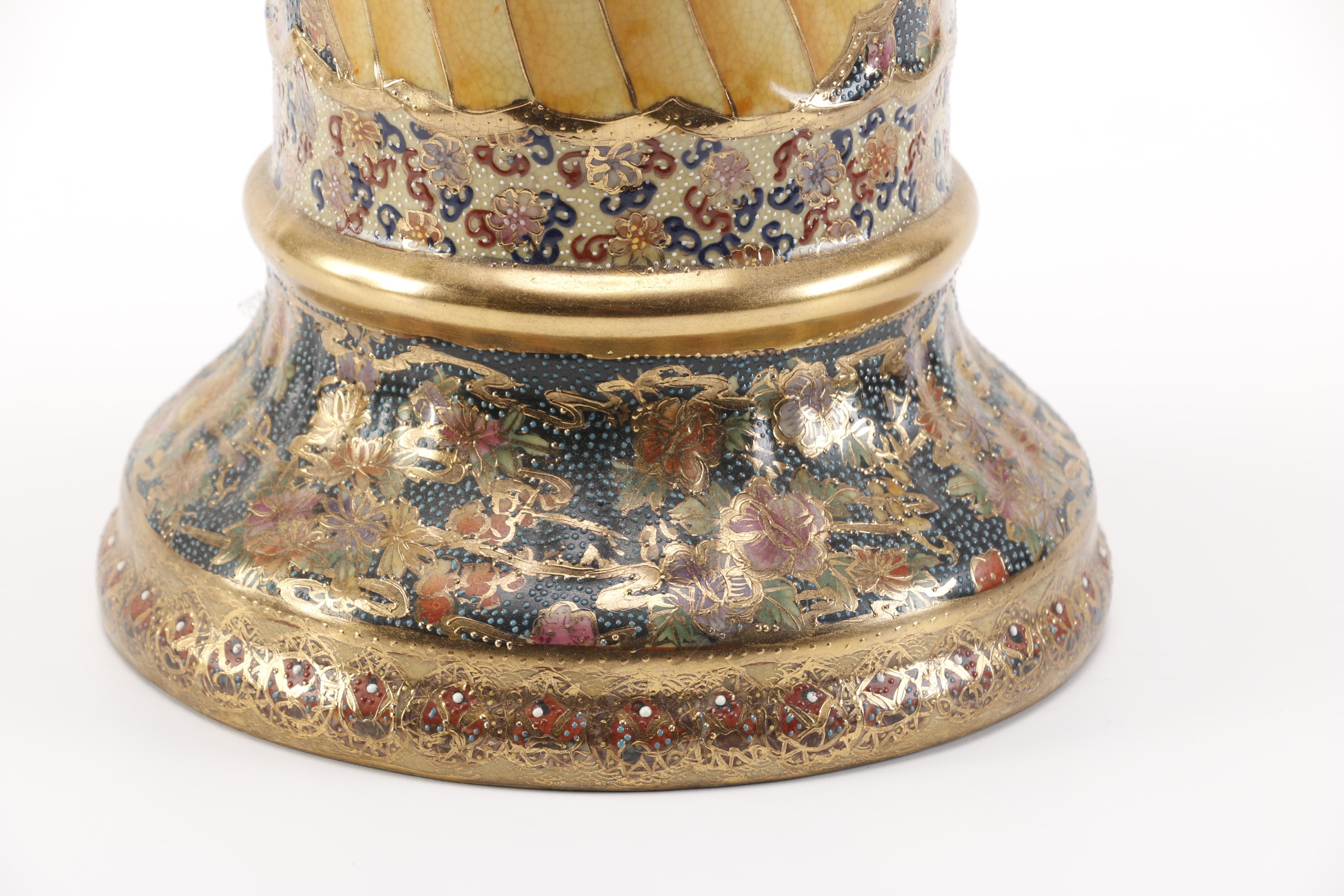 Chinese Satsuma Style Fishbowl Jardinière and Pedestal