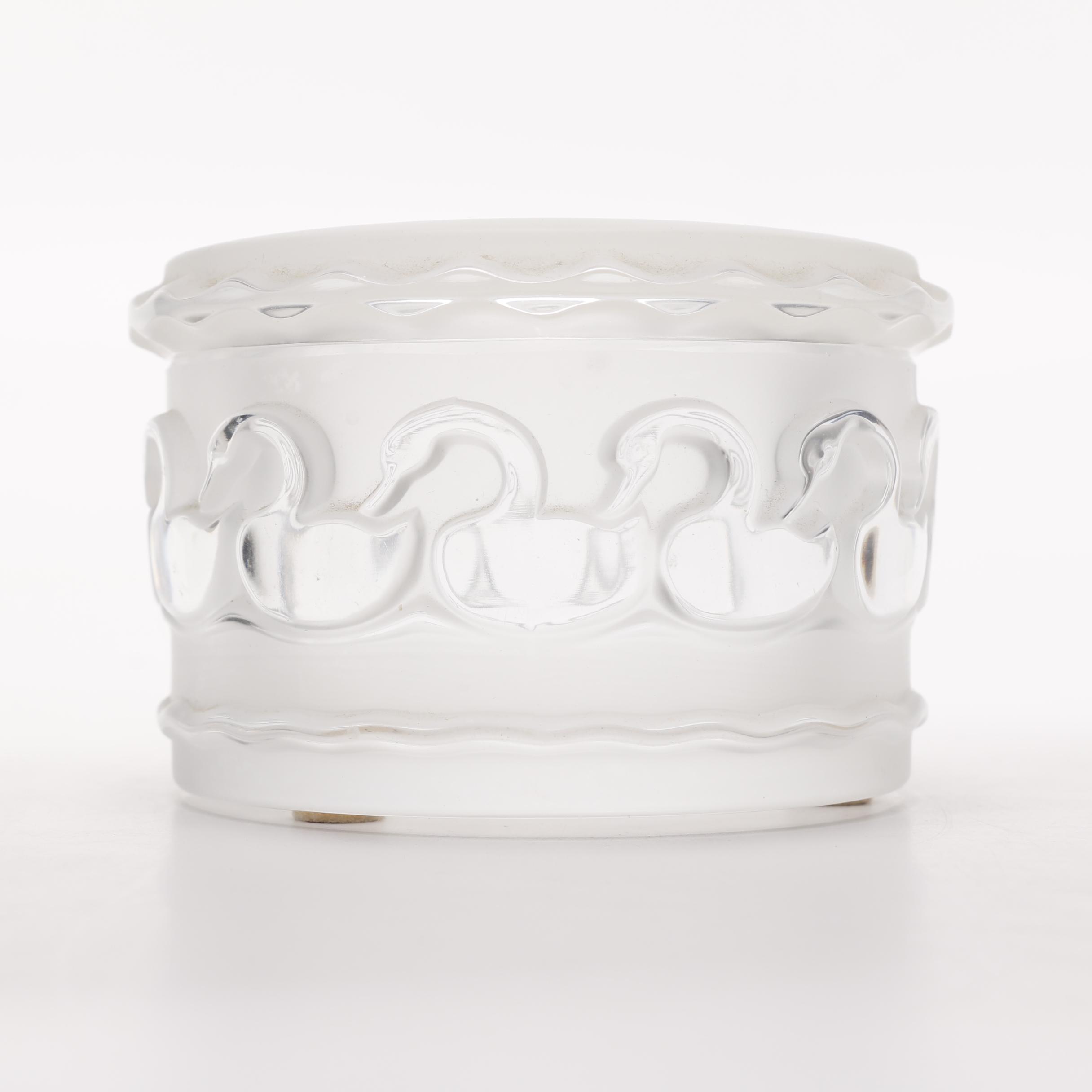 Modern Lalique Crystal Powder Container with Swans