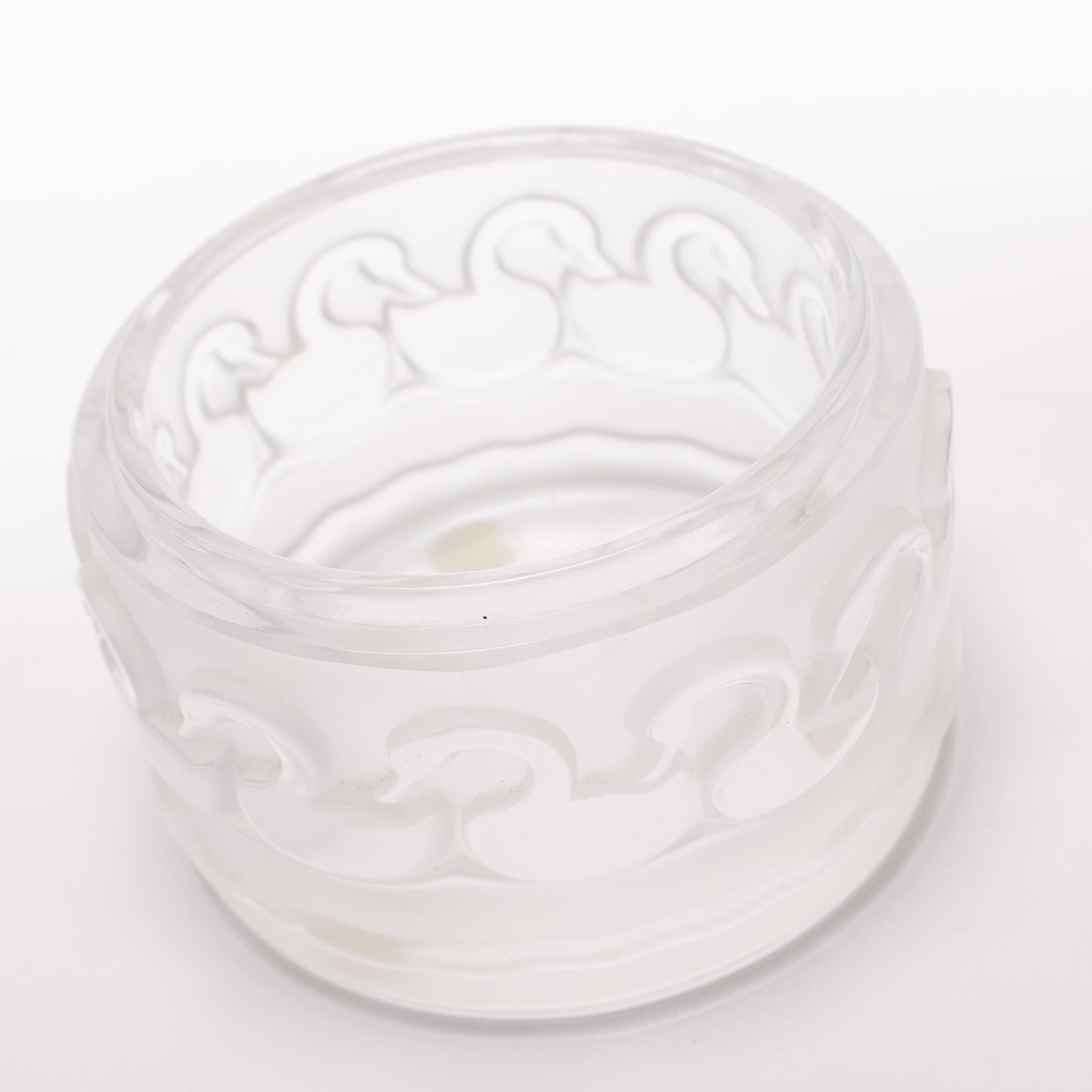 Modern Lalique Crystal Powder Container with Swans