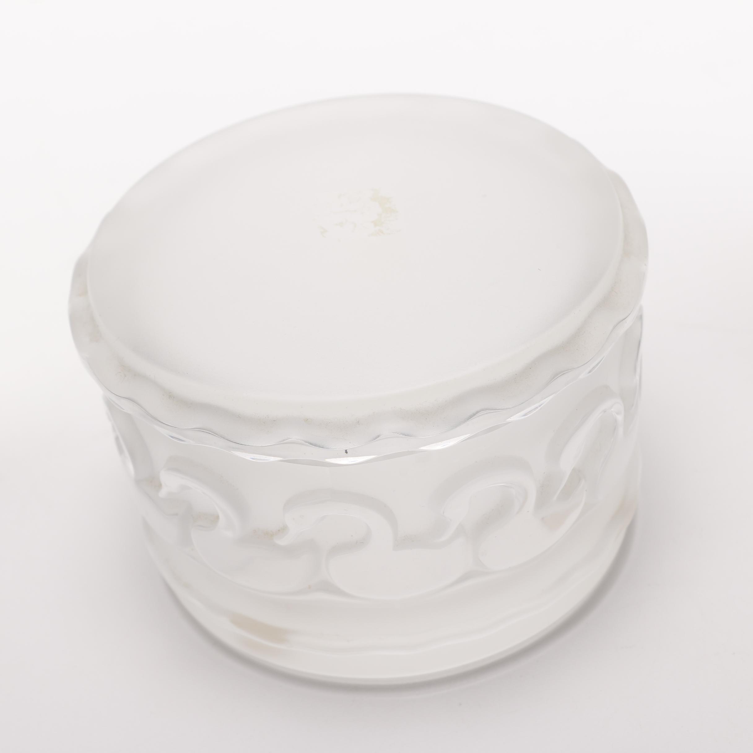 Modern Lalique Crystal Powder Container with Swans