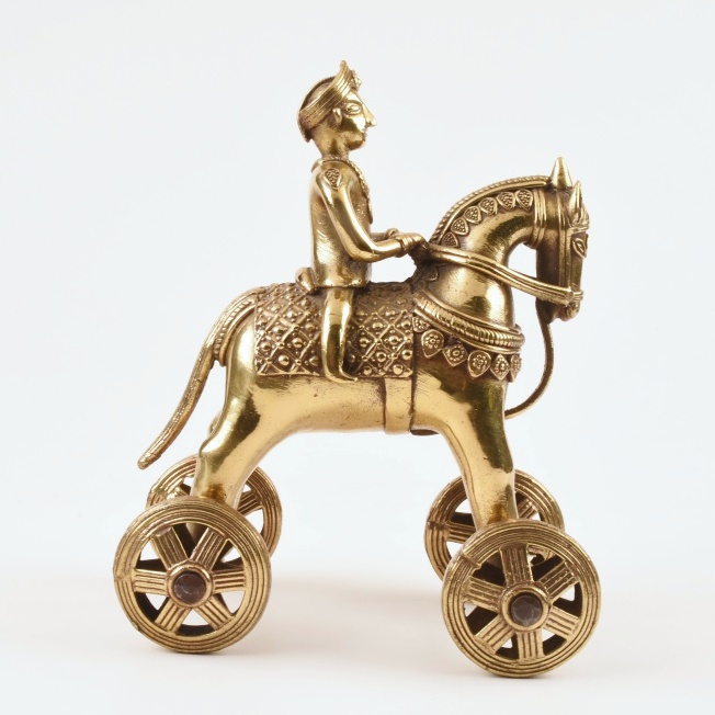 Brass Plated Cast Iron Horse With Rider