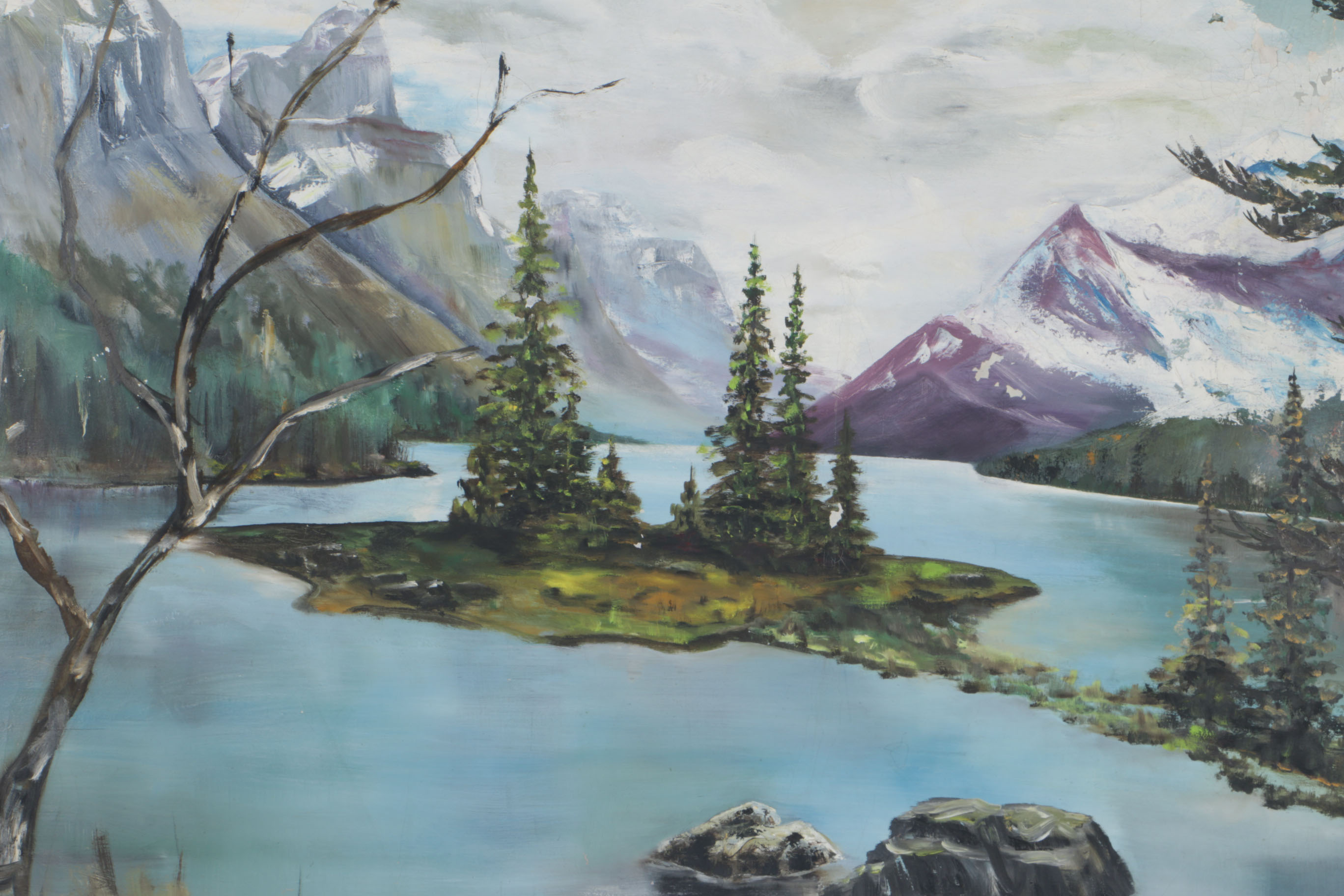 Oil Painting on Canvas of a Mountain Lake