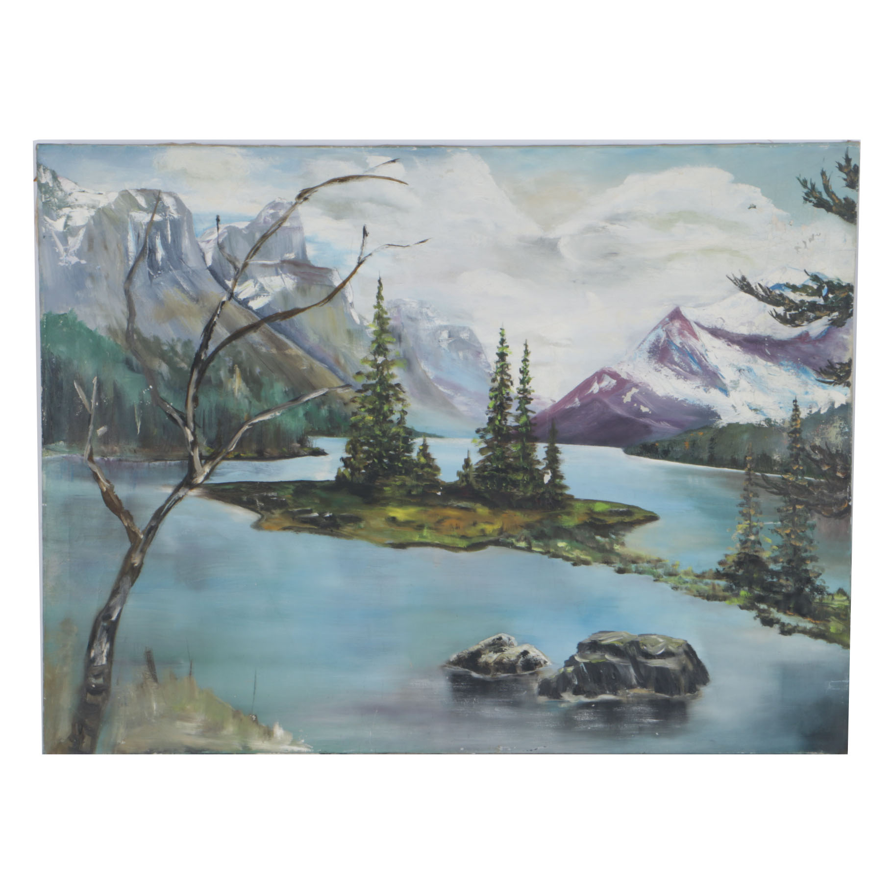 Oil Painting on Canvas of a Mountain Lake