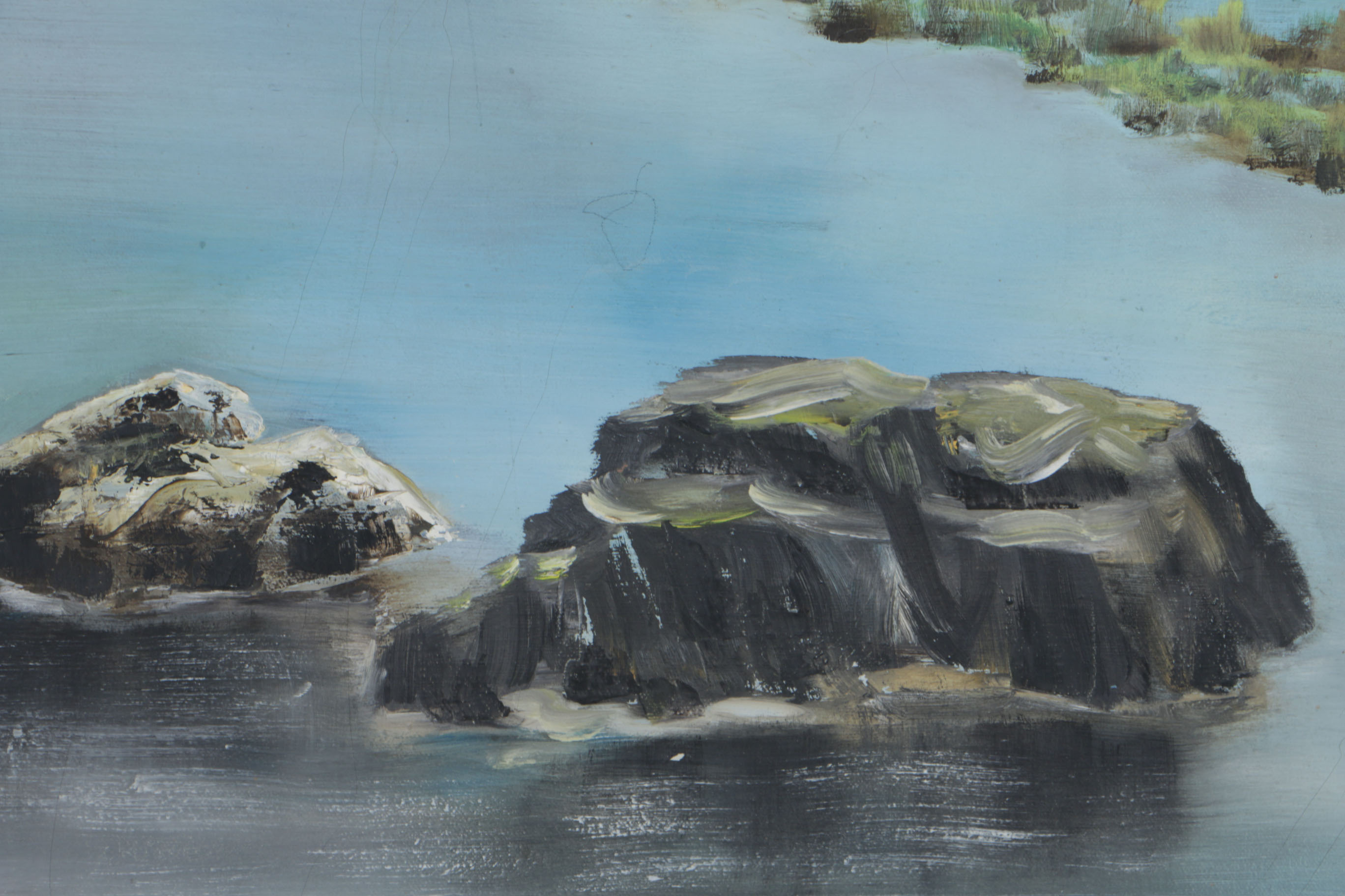 Oil Painting on Canvas of a Mountain Lake