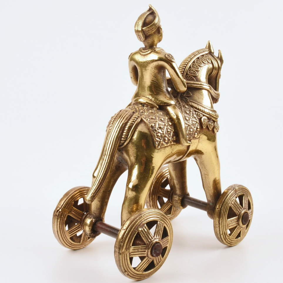 Brass Plated Cast Iron Horse With Rider
