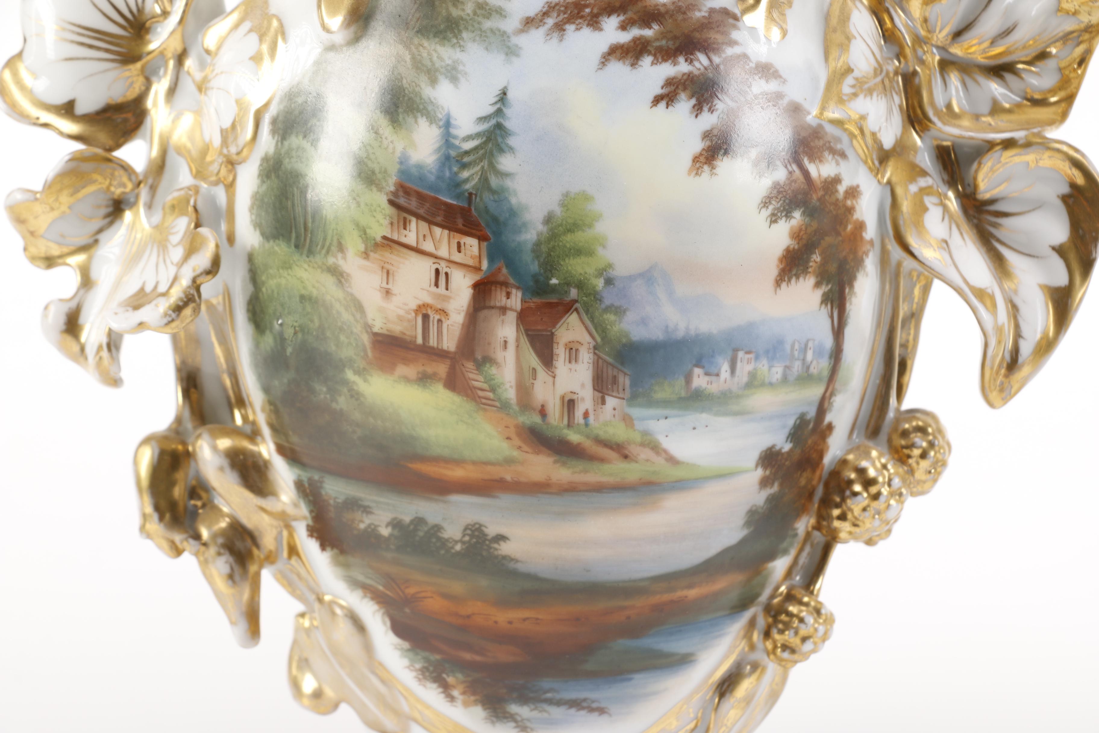 Ornate Porcelain Old Paris Vases and Framed Letter of Provenance