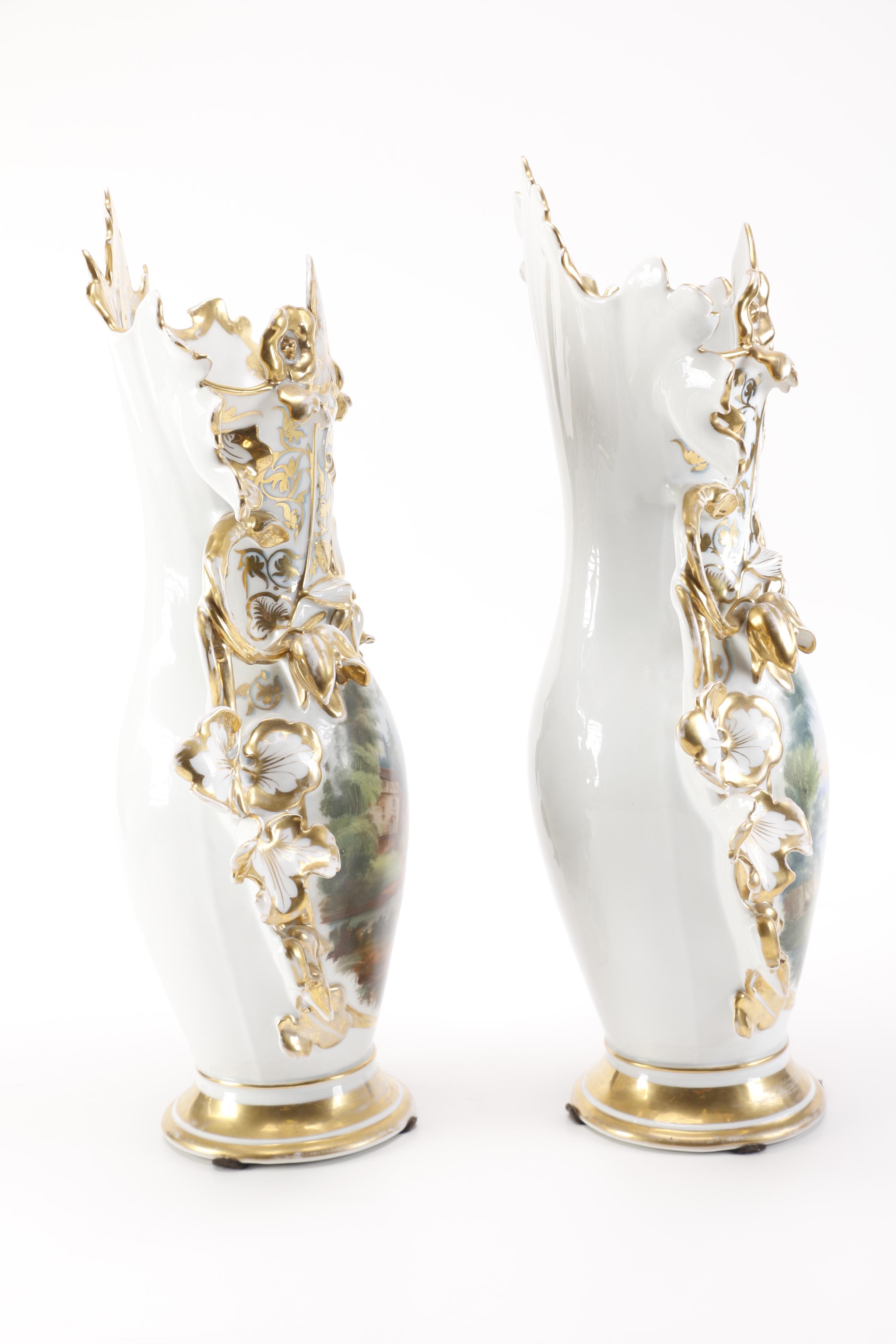 Ornate Porcelain Old Paris Vases and Framed Letter of Provenance