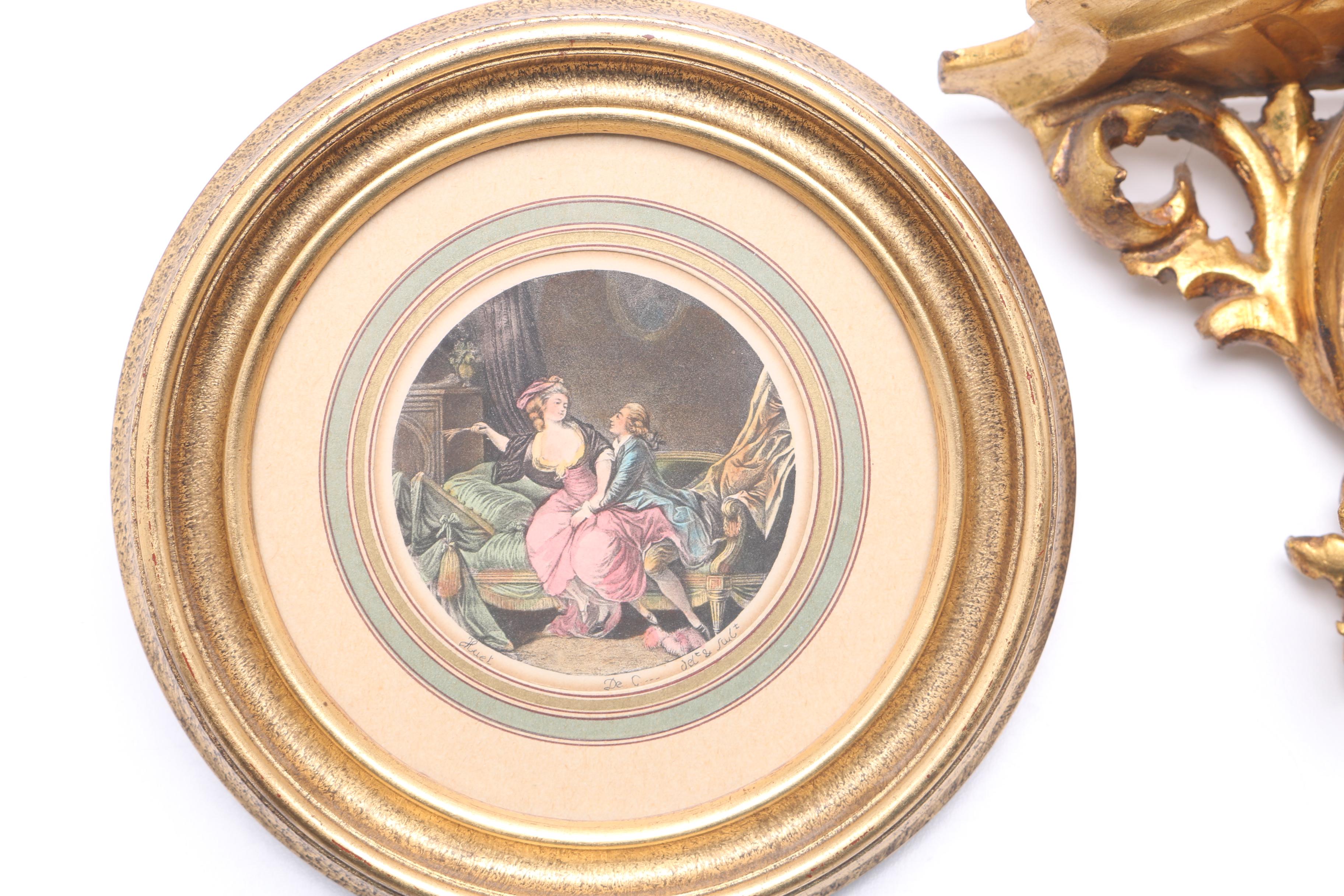Gold Tone Framed Scenes and Shelf