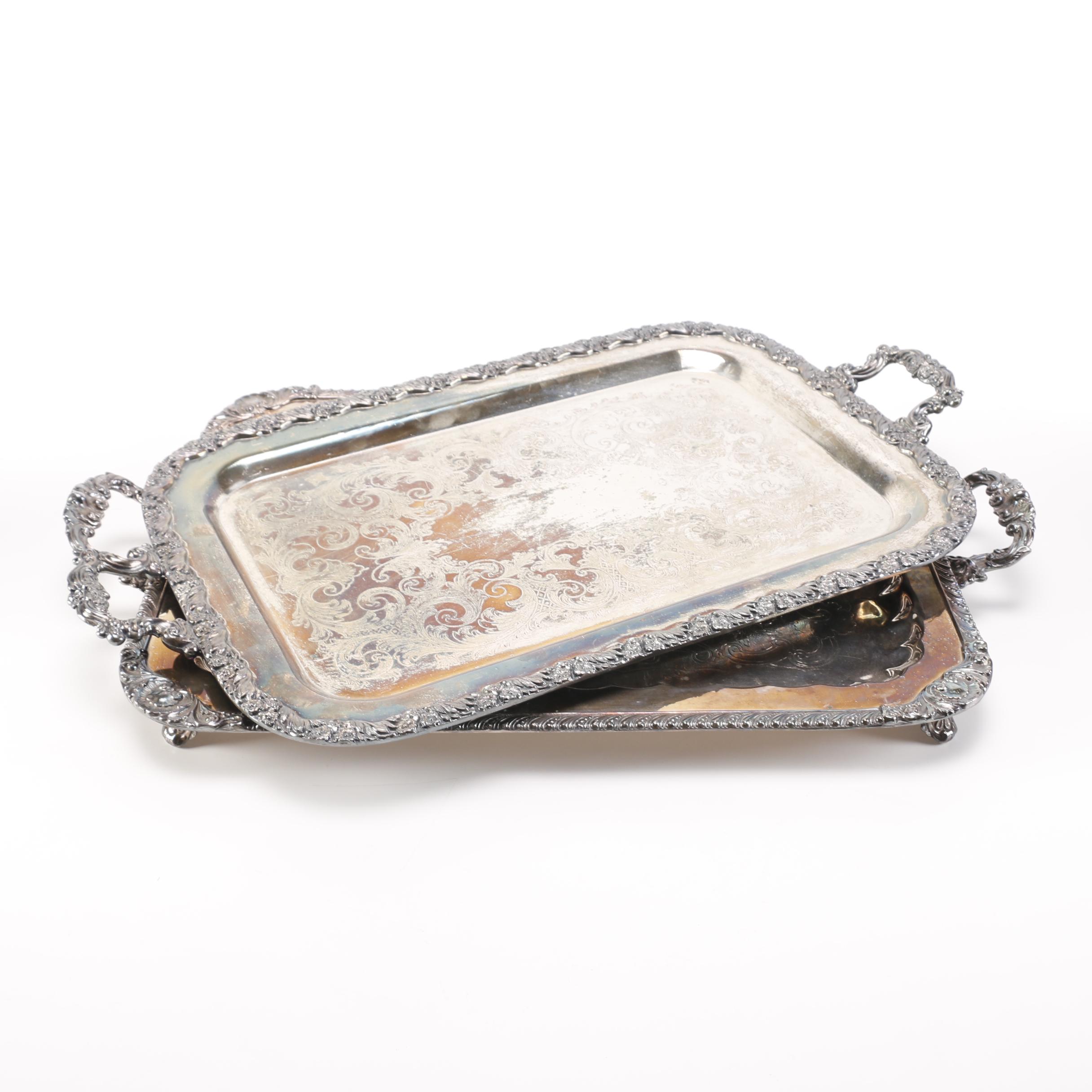 Silver Plate Foliate Footed Waiter Trays Featuring the National Silver Co.