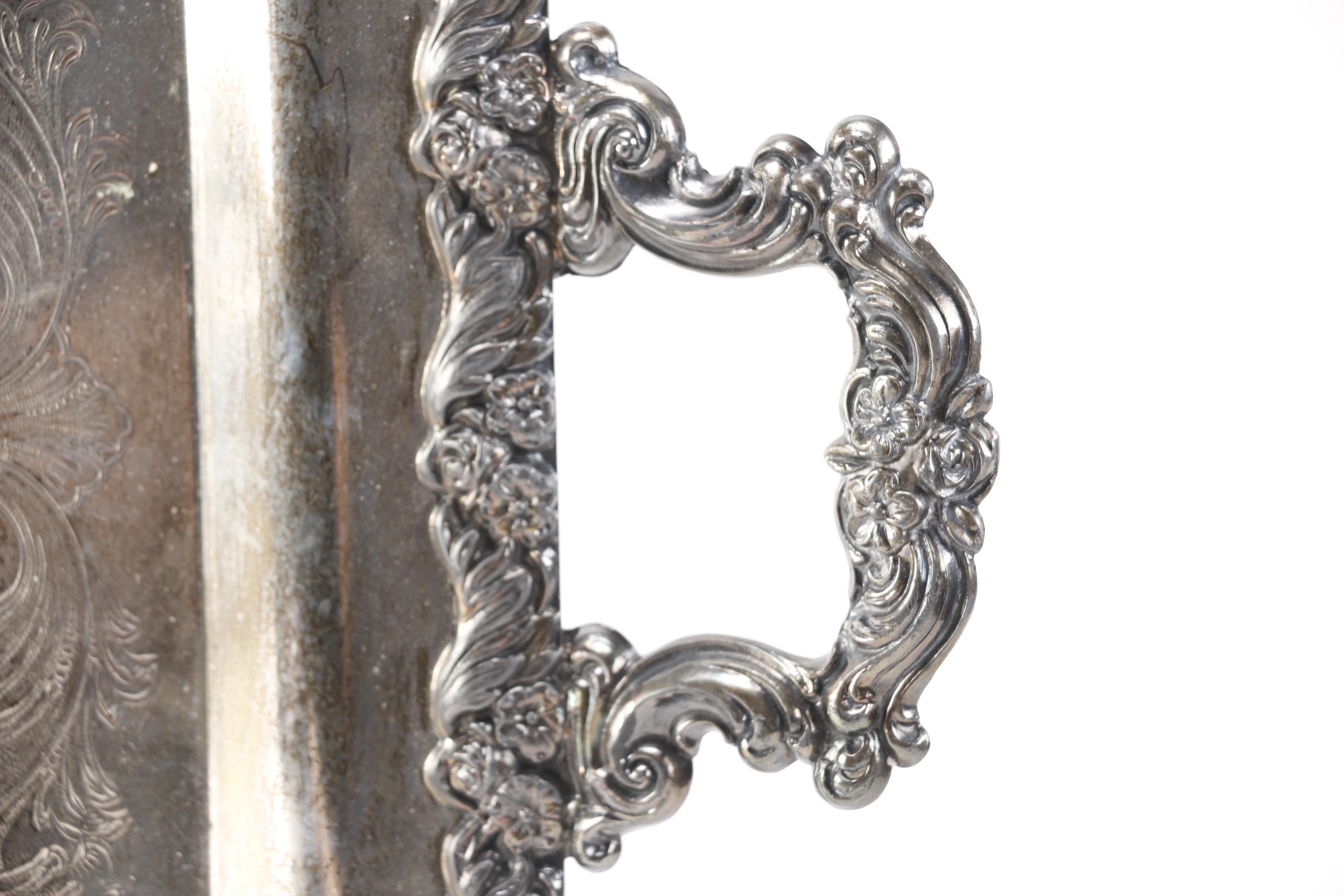 Silver Plate Foliate Footed Waiter Trays Featuring the National Silver Co.