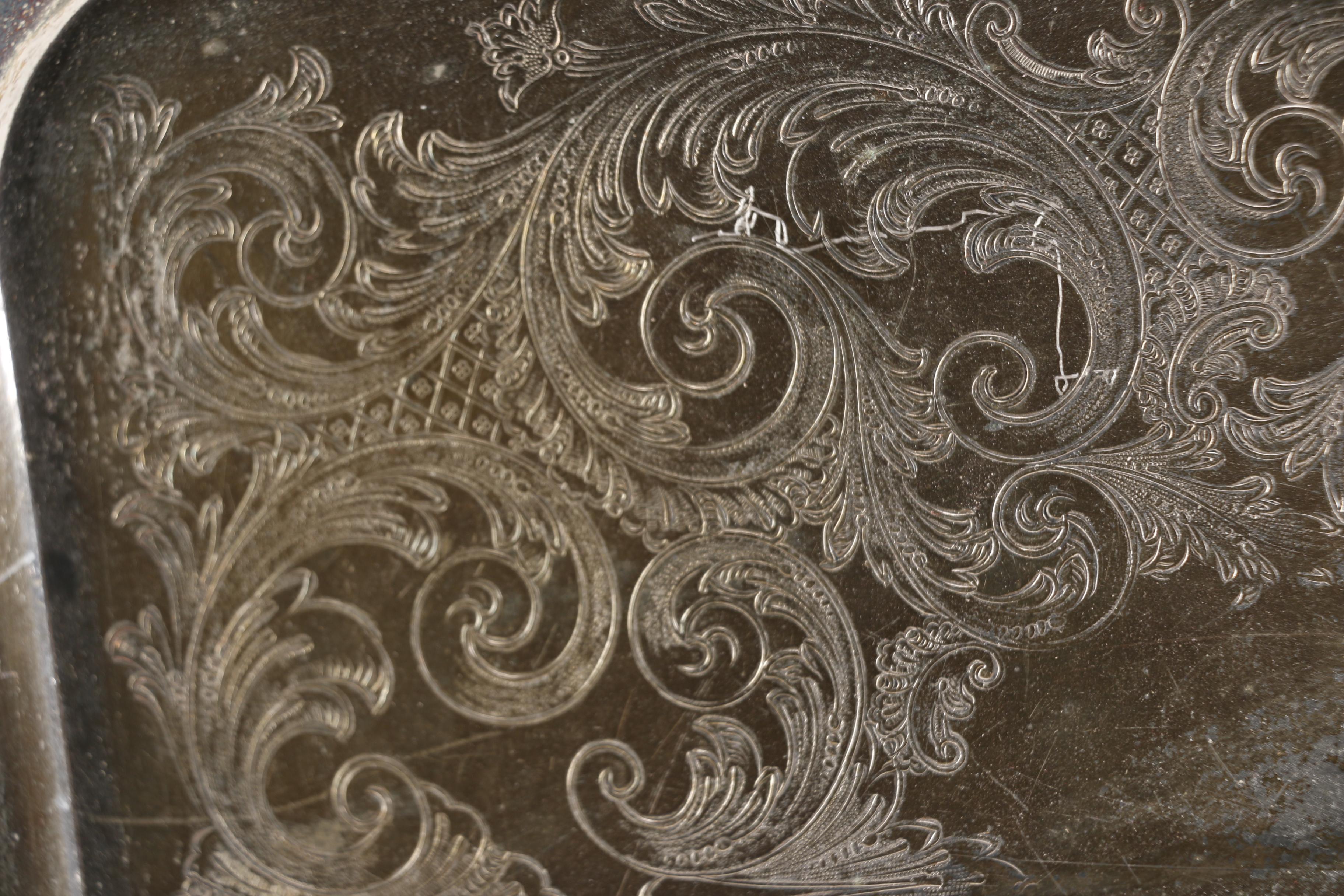 Silver Plate Foliate Footed Waiter Trays Featuring the National Silver Co.