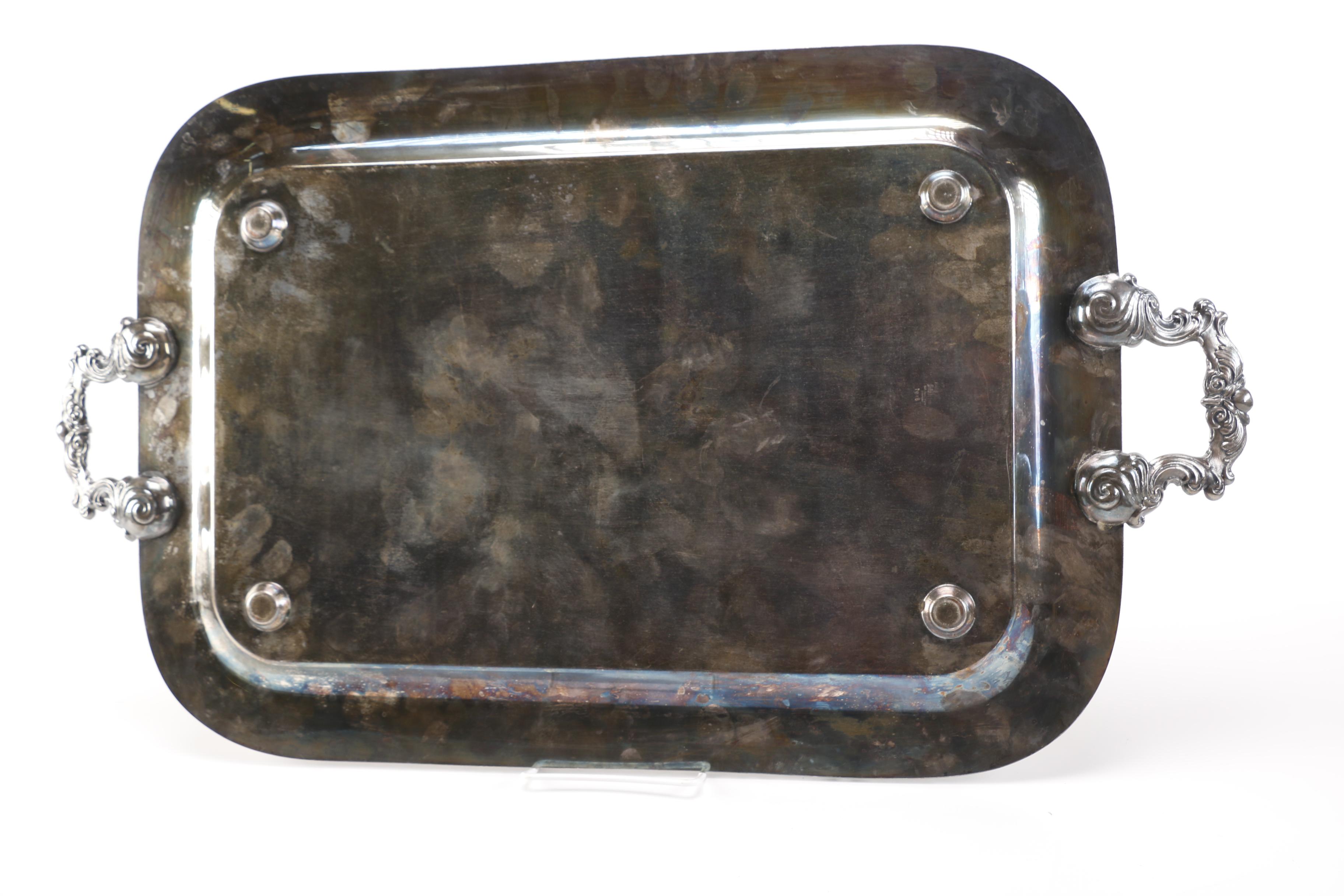 Silver Plate Foliate Footed Waiter Trays Featuring the National Silver Co.
