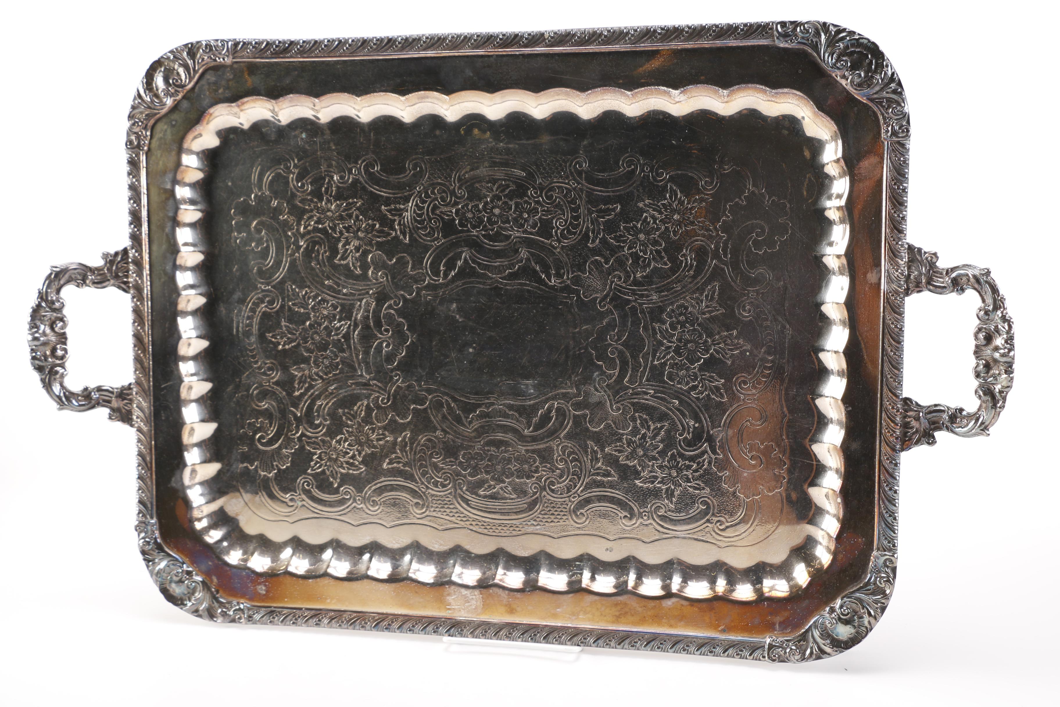 Silver Plate Foliate Footed Waiter Trays Featuring the National Silver Co.