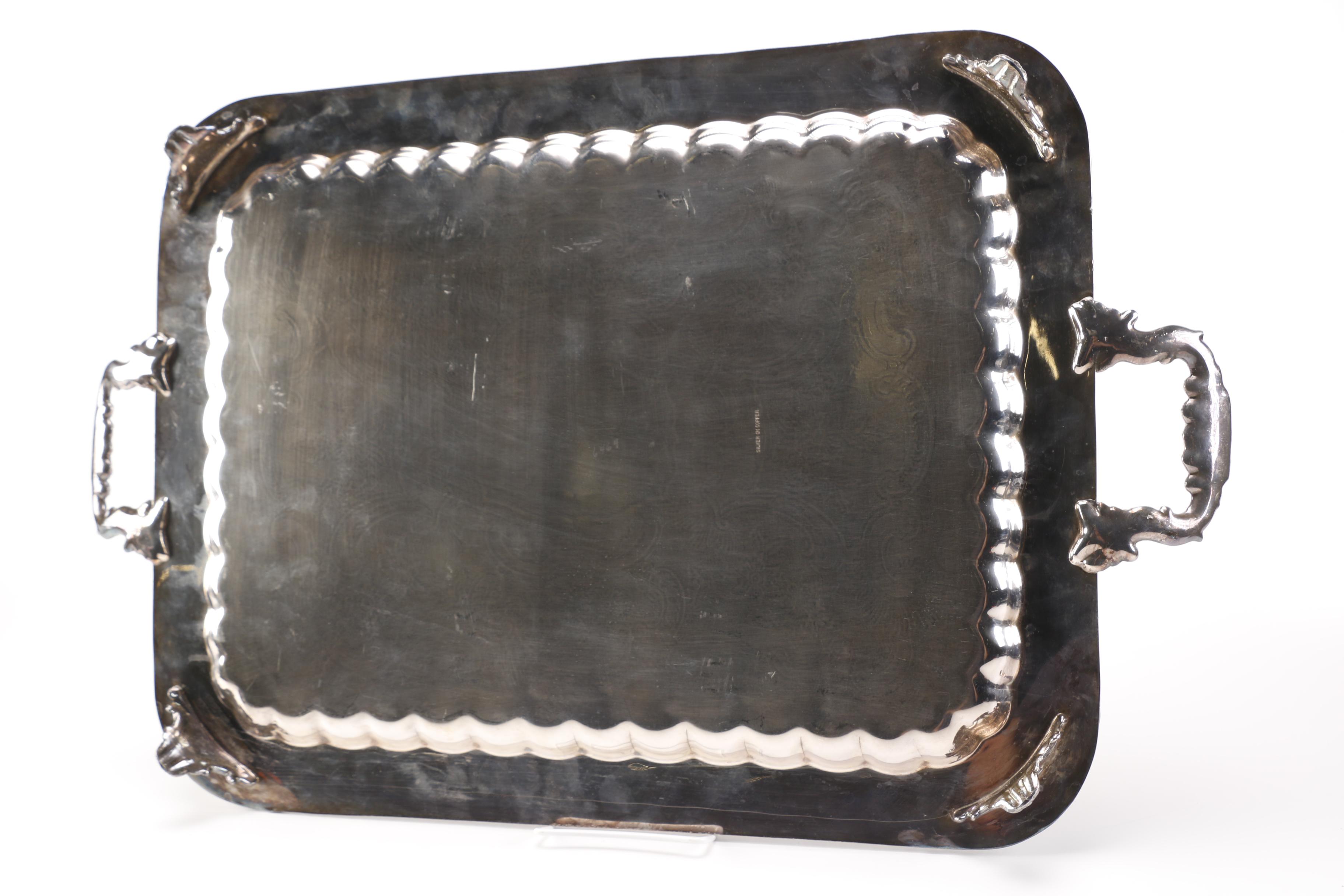 Silver Plate Foliate Footed Waiter Trays Featuring the National Silver Co.