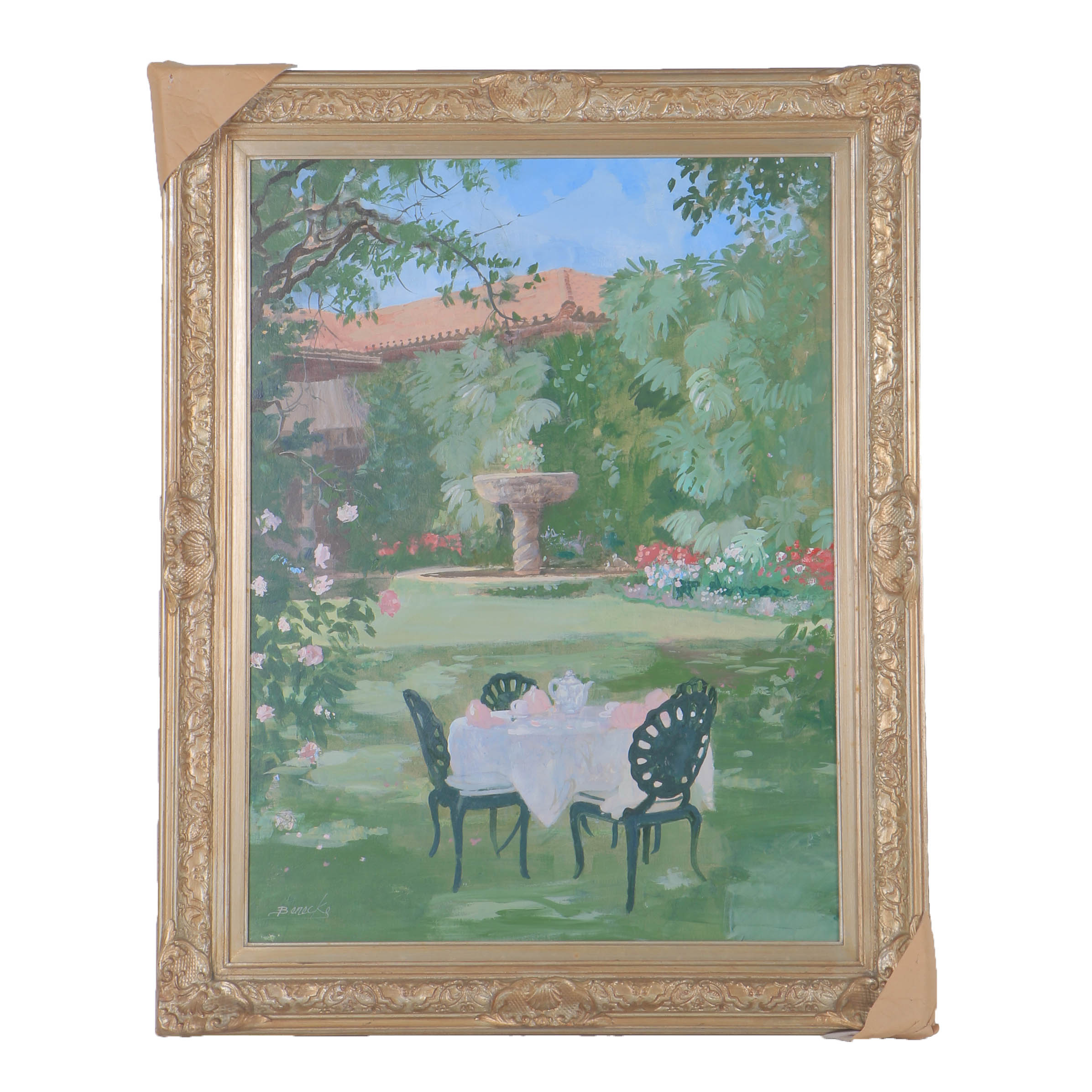 William Benecke Oil Painting on Canvas "Tea In The Garden"