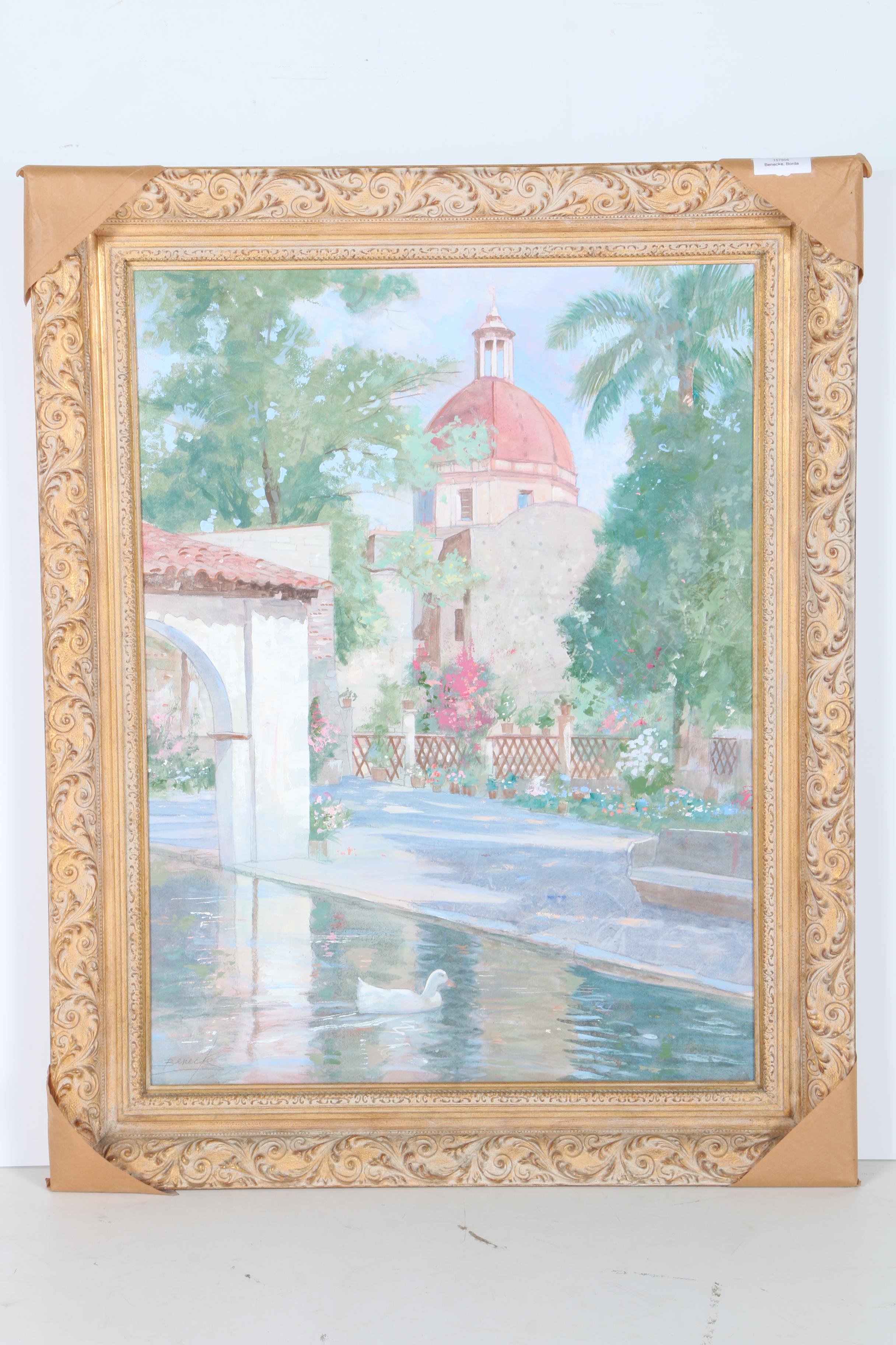 William Benecke Oil Painting on Canvas "The Border Gardens"