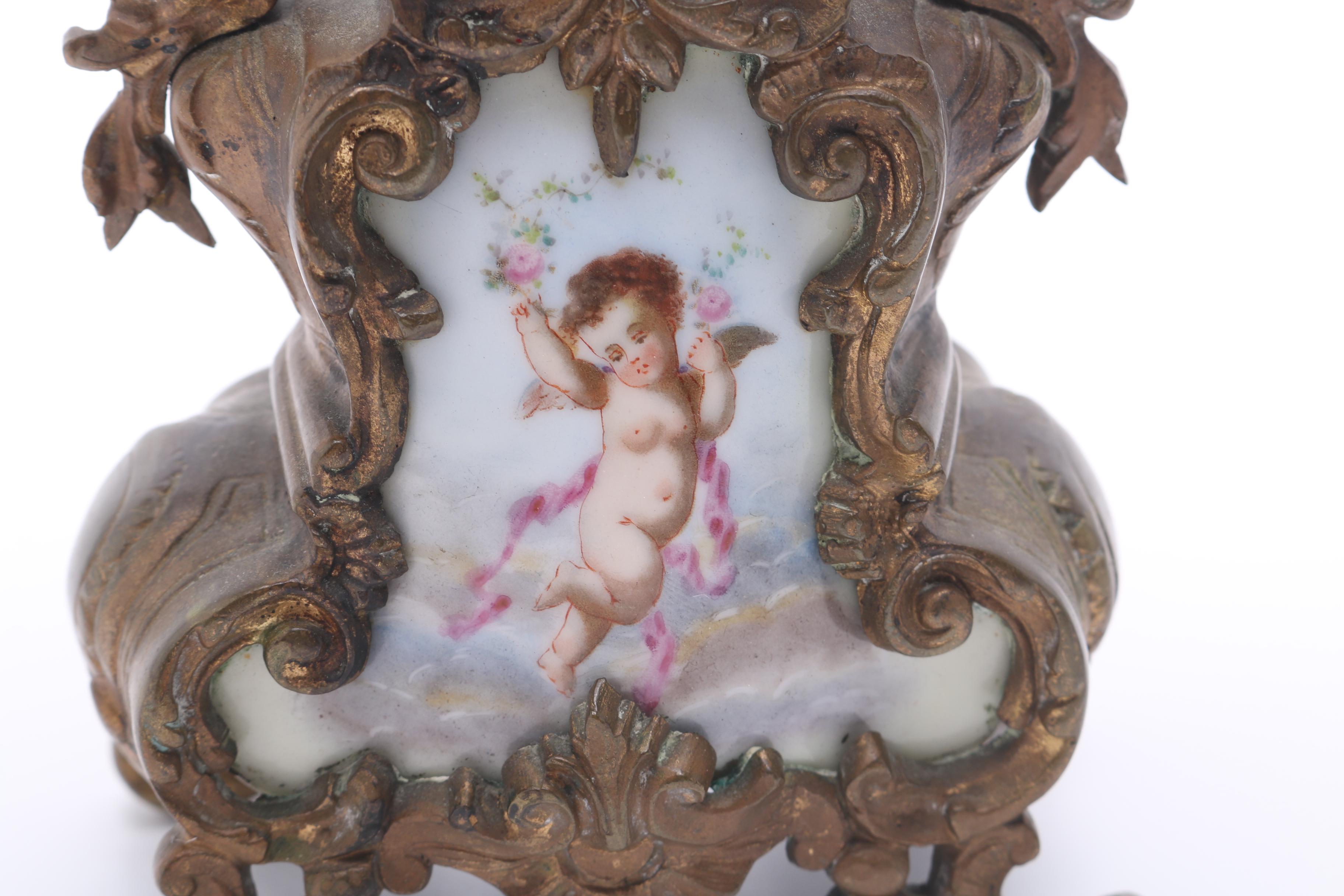 Pair of Provincial-Style Metal and Porcelain Candelabra