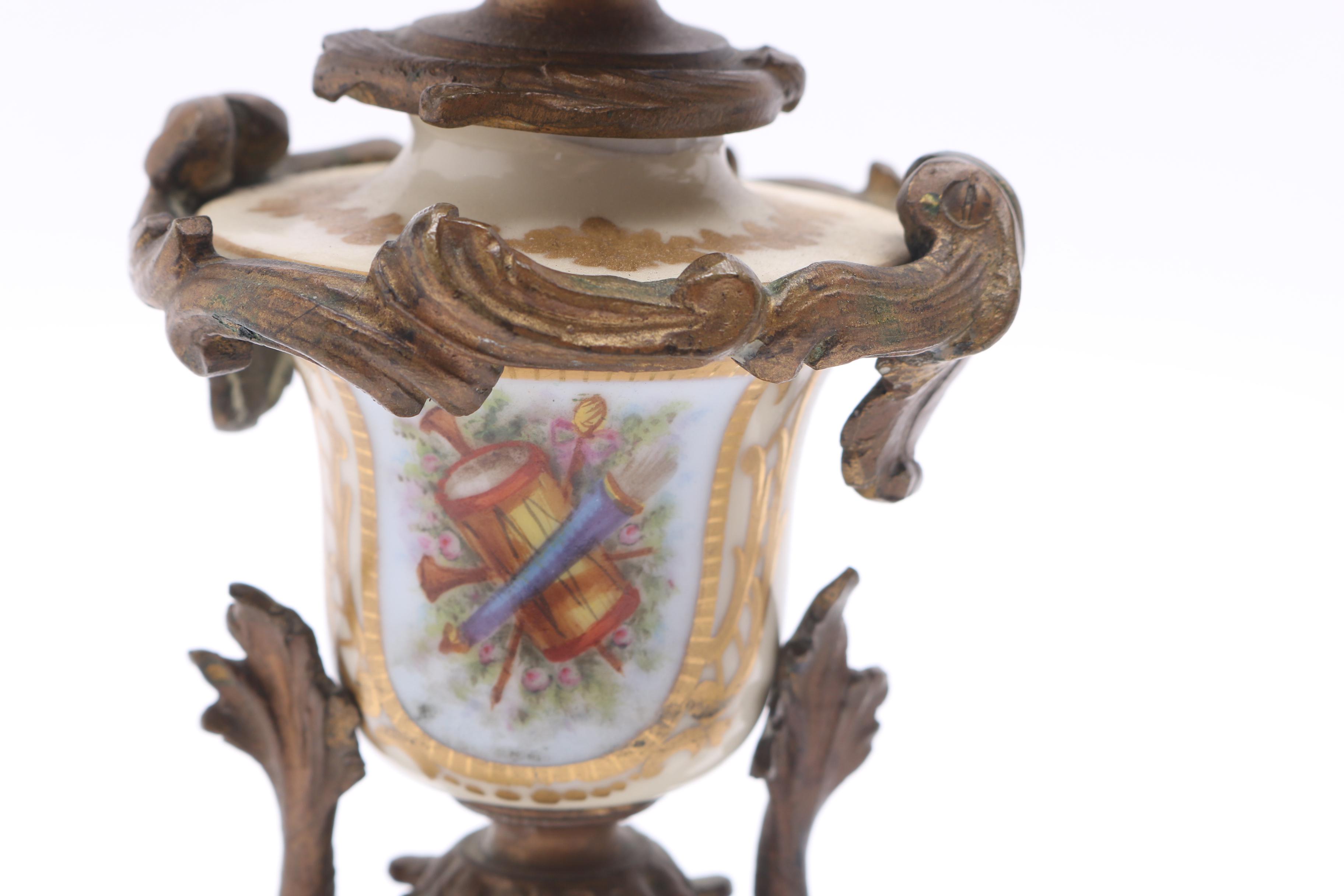 Pair of Provincial-Style Metal and Porcelain Candelabra