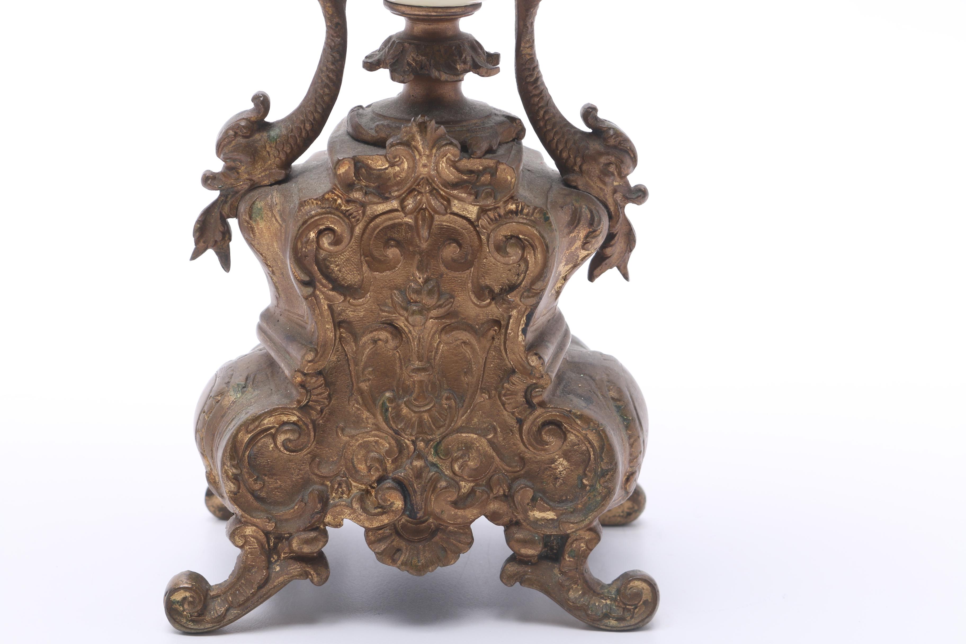 Pair of Provincial-Style Metal and Porcelain Candelabra