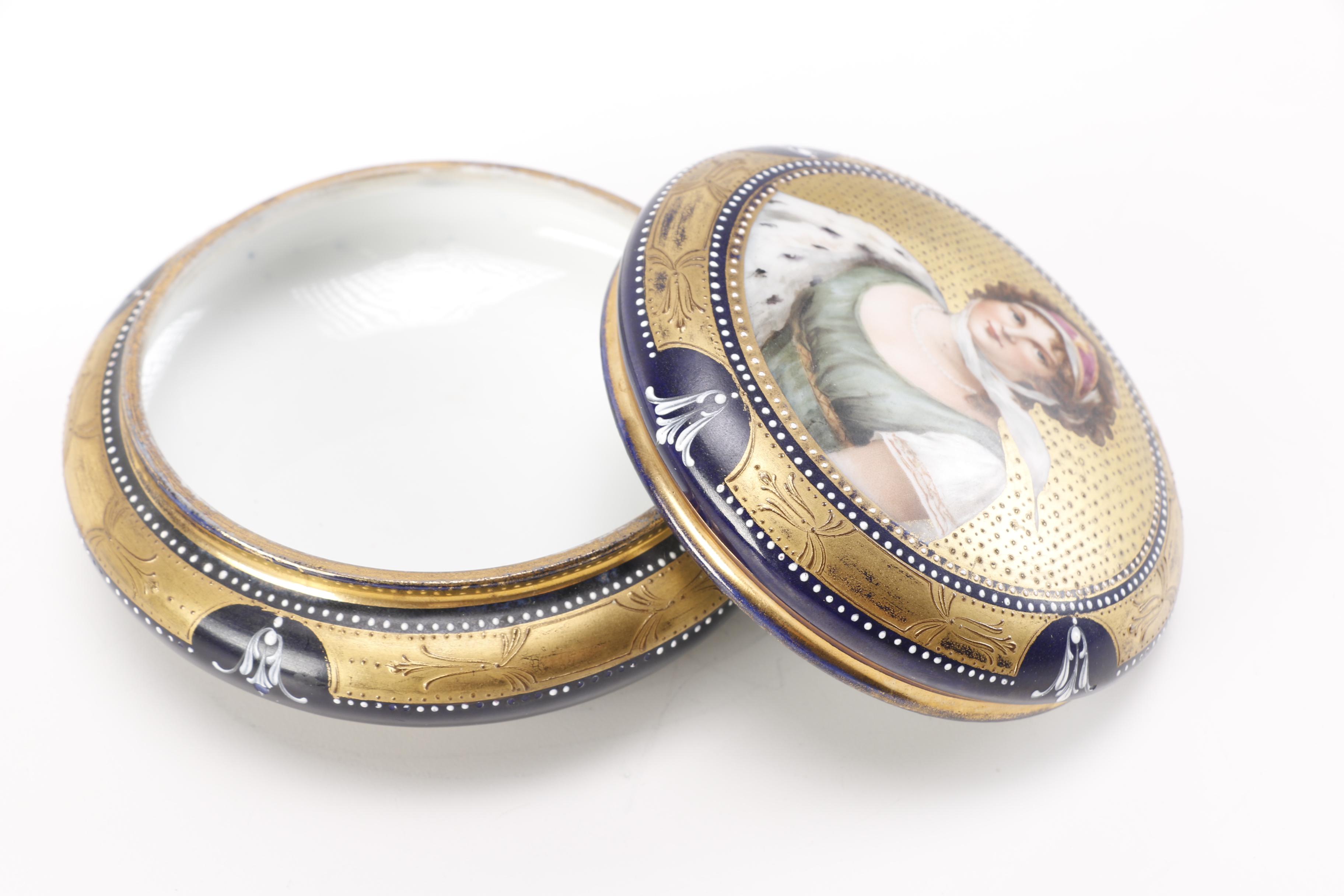 Porcelain Vase, Plate, and Powder Box