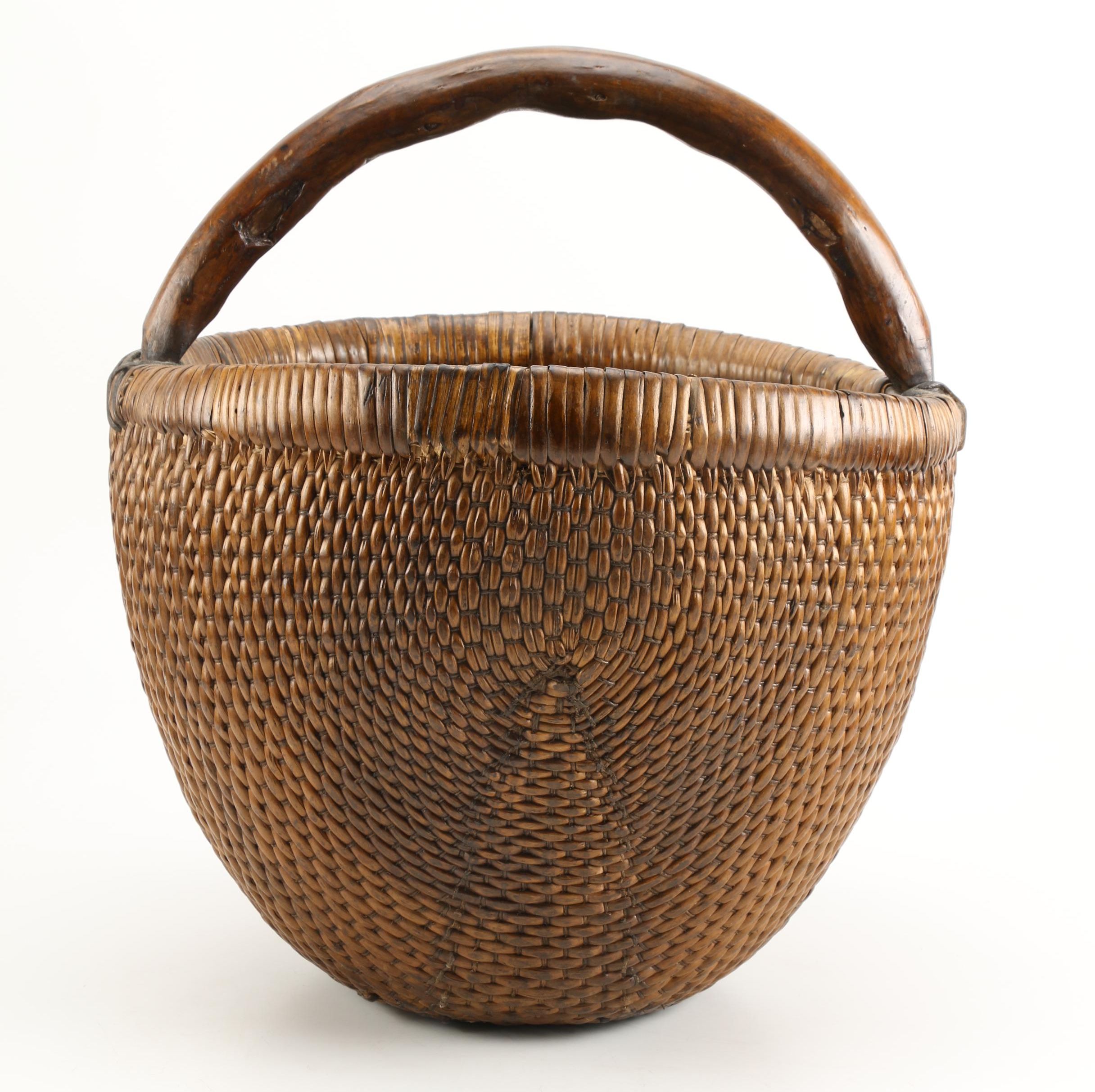 Handmade Wicker Basket With Walnut Handle