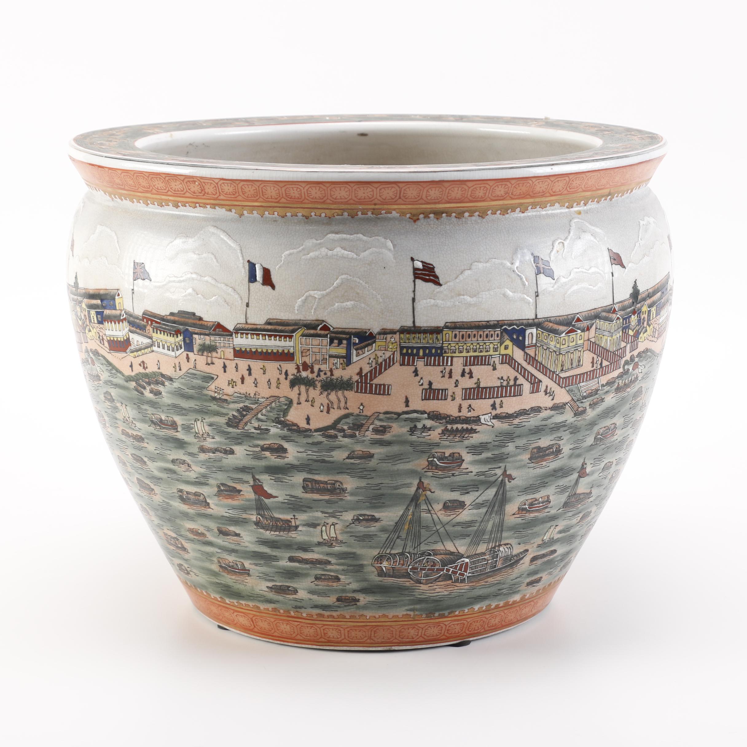 Chinese Ceramic Fishbowl Jardinière