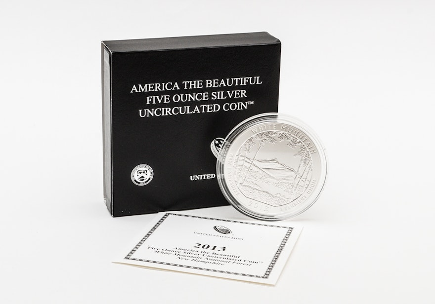 2013 America the Beautiful "White Mountain" Five Ounce Silver Uncirculated Coin