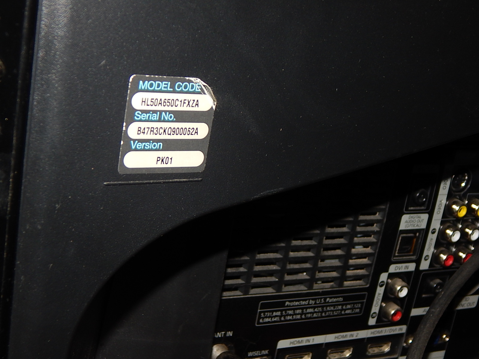 Samsung 50" Flat Screen Television Model HL50A650C1FXZA