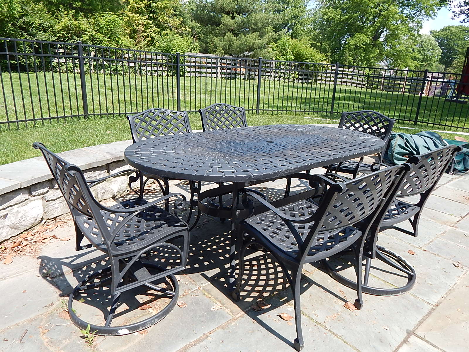Cast Iron Patio Table and Six Chairs
