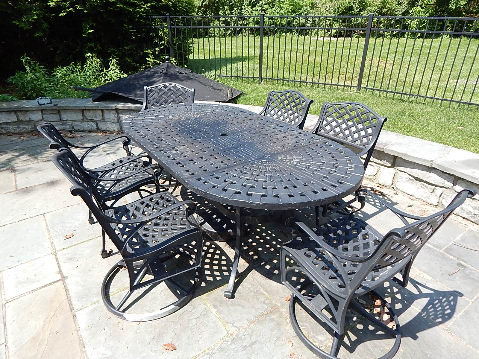 Cast Iron Patio Table and Six Chairs