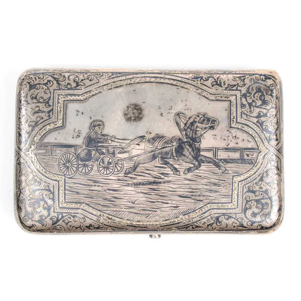 Antique Russian .875 Silver and Niello Cigarette Case