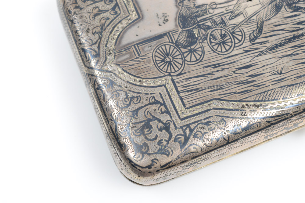 Antique Russian .875 Silver and Niello Cigarette Case