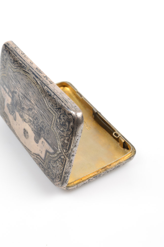 Antique Russian .875 Silver and Niello Cigarette Case