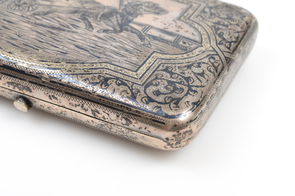 Antique Russian .875 Silver and Niello Cigarette Case