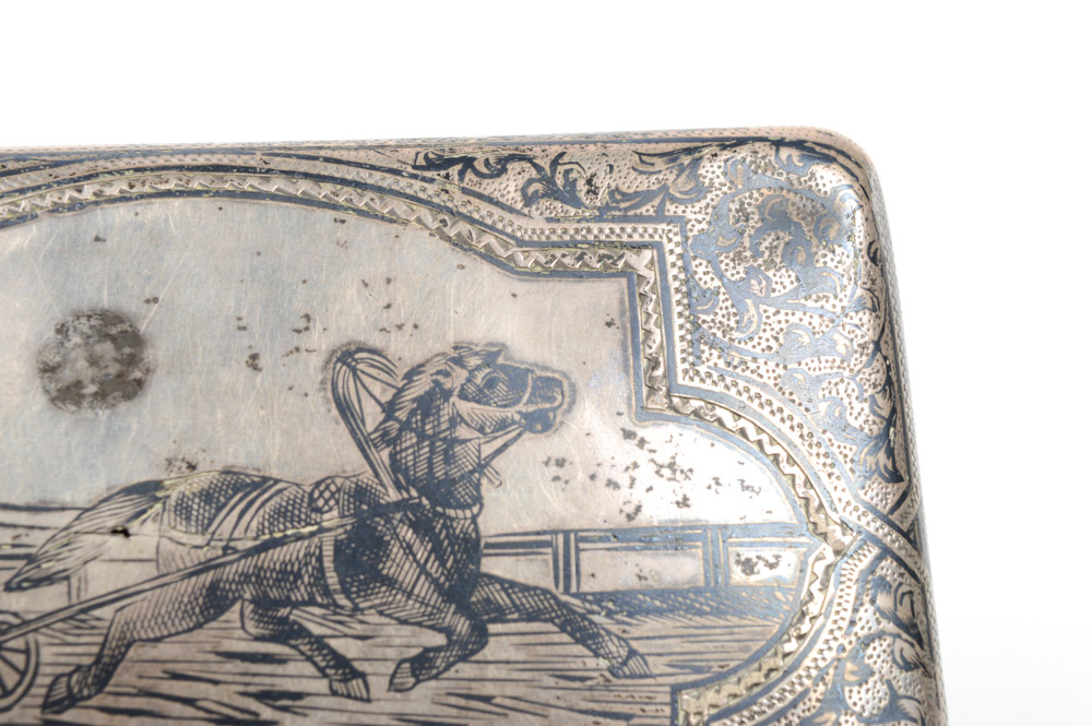 Antique Russian .875 Silver and Niello Cigarette Case
