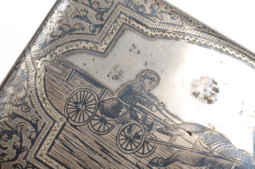 Antique Russian .875 Silver and Niello Cigarette Case