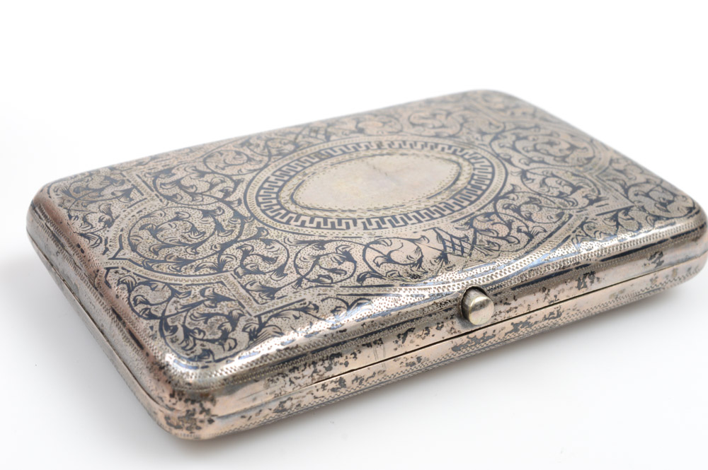Antique Russian .875 Silver and Niello Cigarette Case