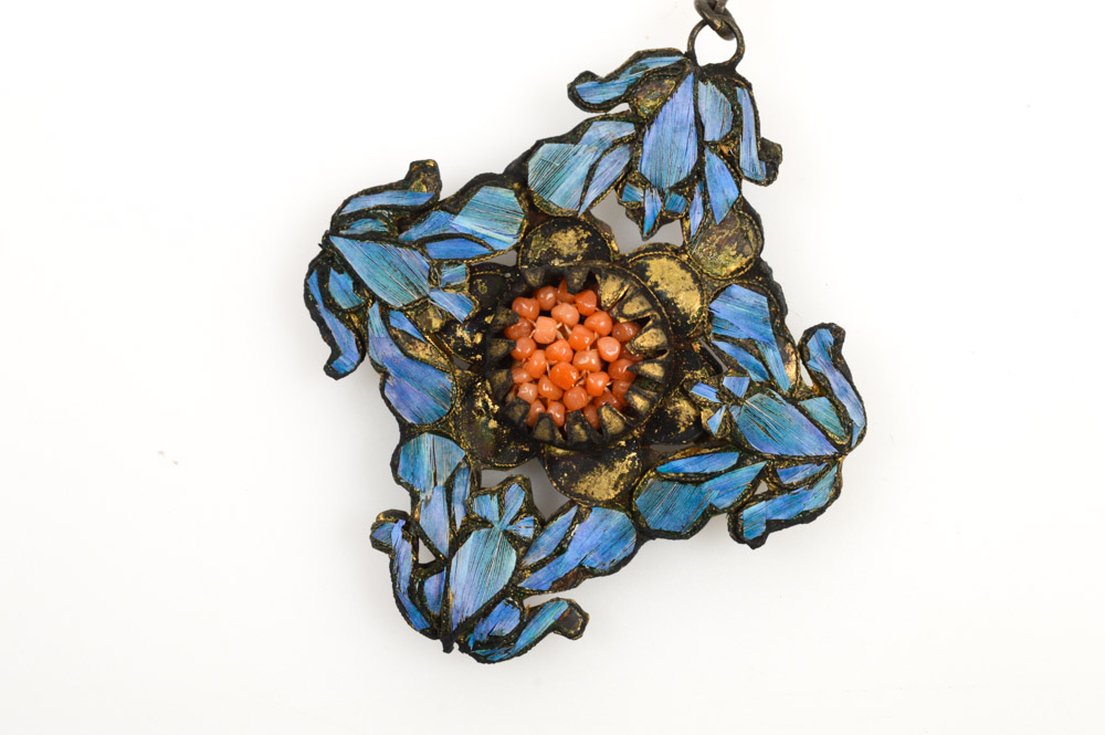 Antique Kingfisher Feather Earrings