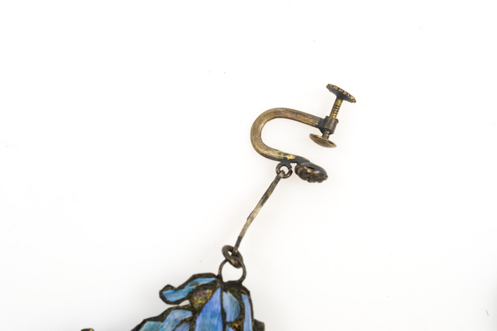 Antique Kingfisher Feather Earrings